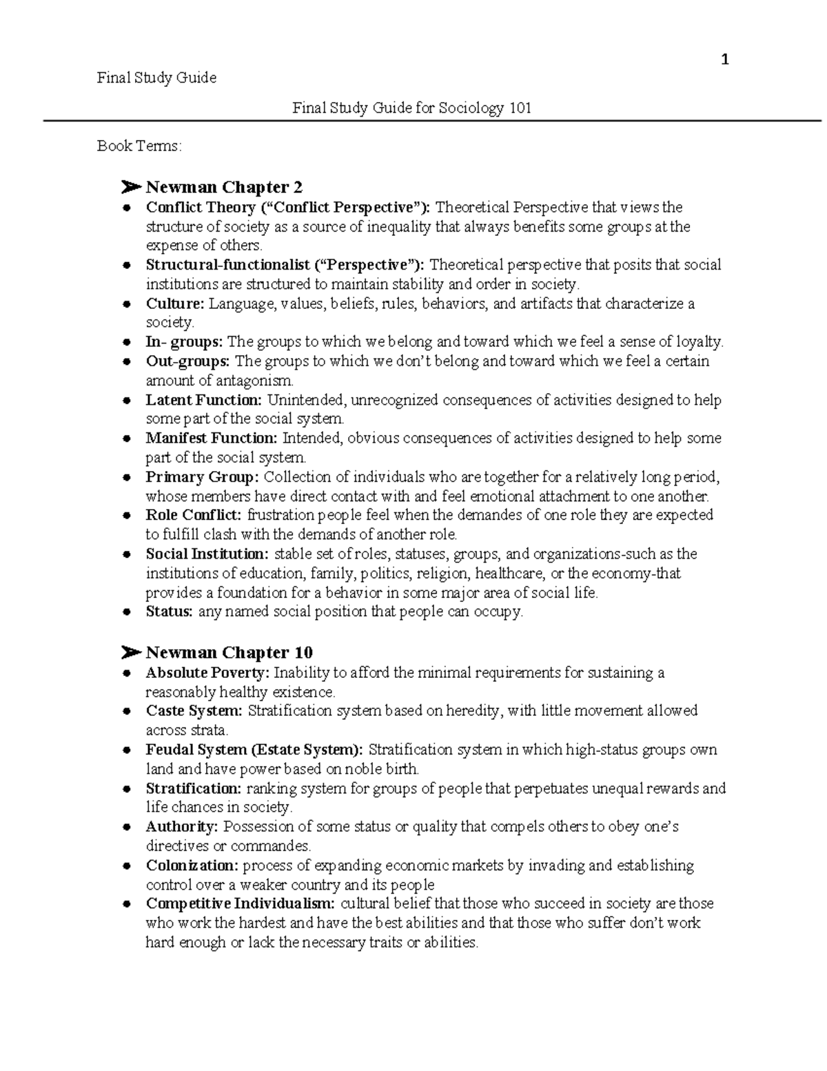 Soc 101 Final Study Guide - Final Study Guide Final Study Guide For ...