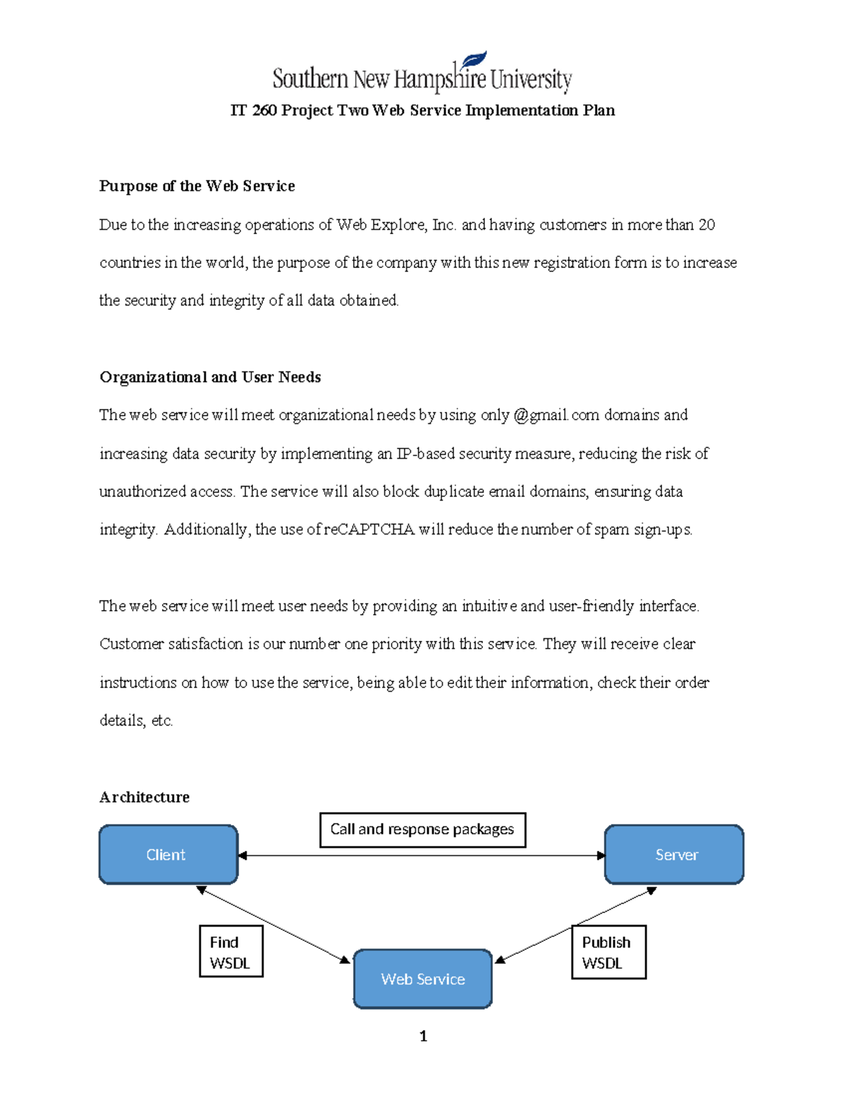 IT 260 Project Two Web Service Implementation Plan - and having ...