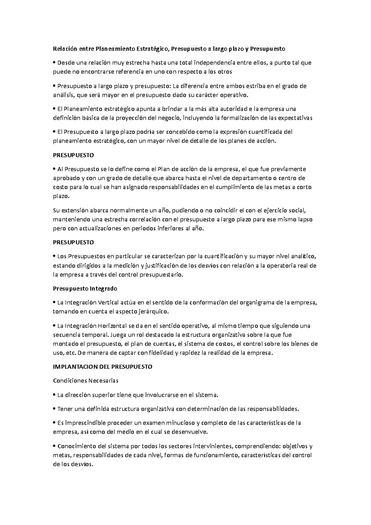 Relación entre Planeamiento Estratégico, Presupuesto a largo plazo y ...