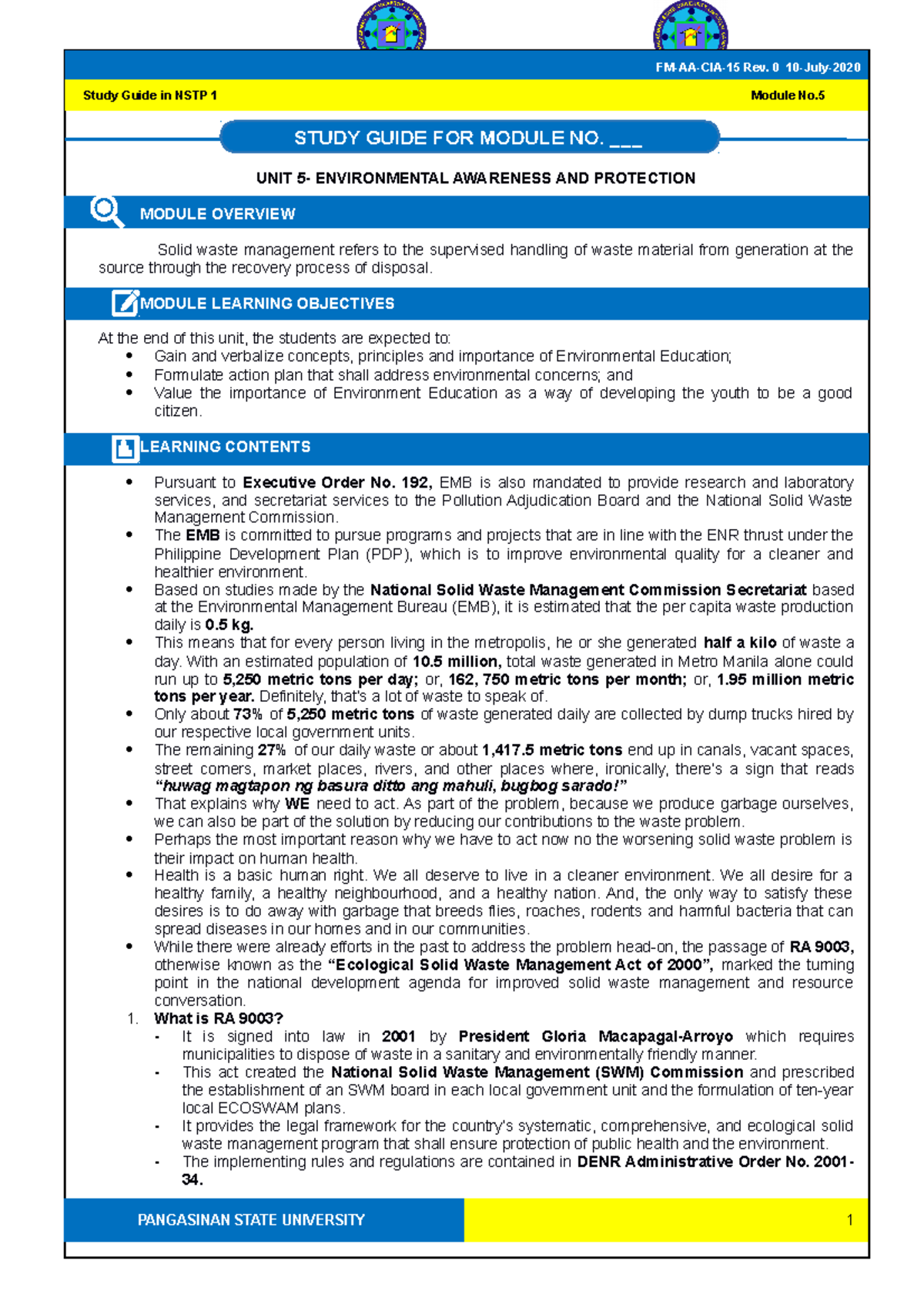 Study Guide 5 Ecological Waste Management Part 2 - UNIT 5 ...