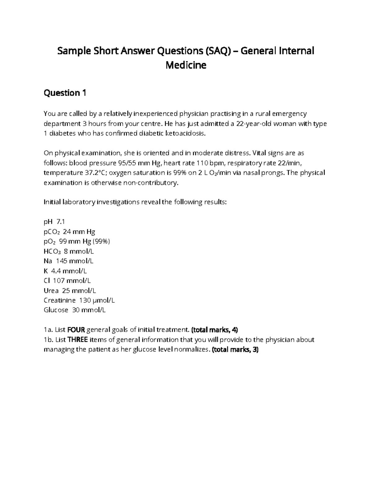 General internal medicine saw sample exam e - Sample Short Answer ...