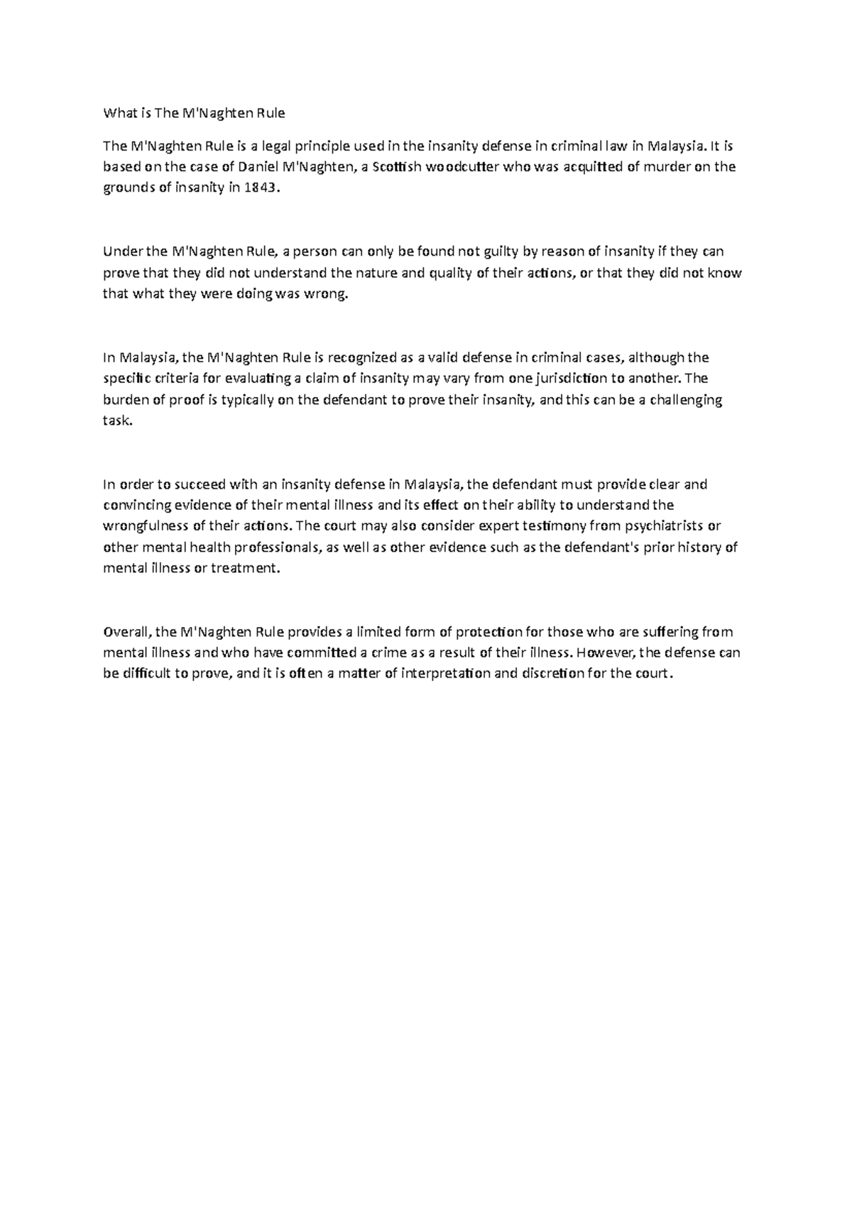 What is The M'Naghten Rule - It is based on the case of Daniel M ...