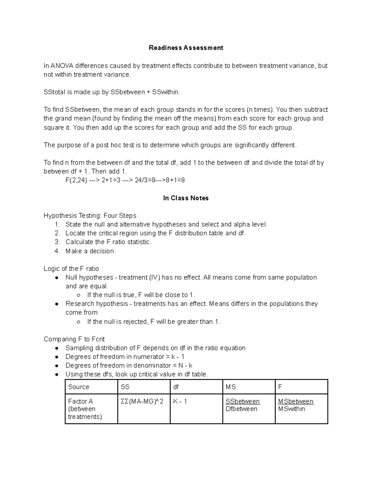 Stats 295 Chapter 12 Intro to Anova - Readiness Assessment In ANOVA ...