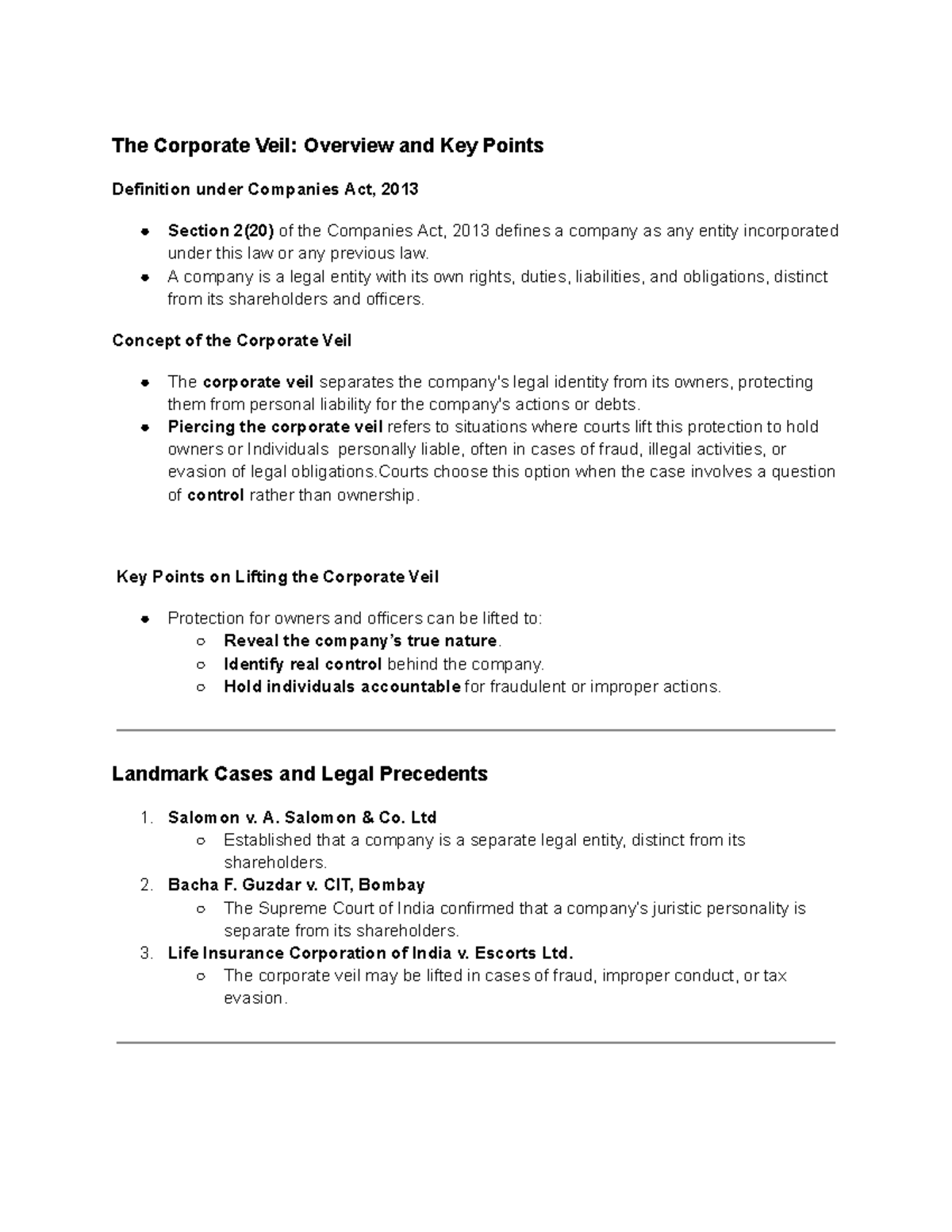 Corporate Veil content The Corporate Veil Overview and Key Points