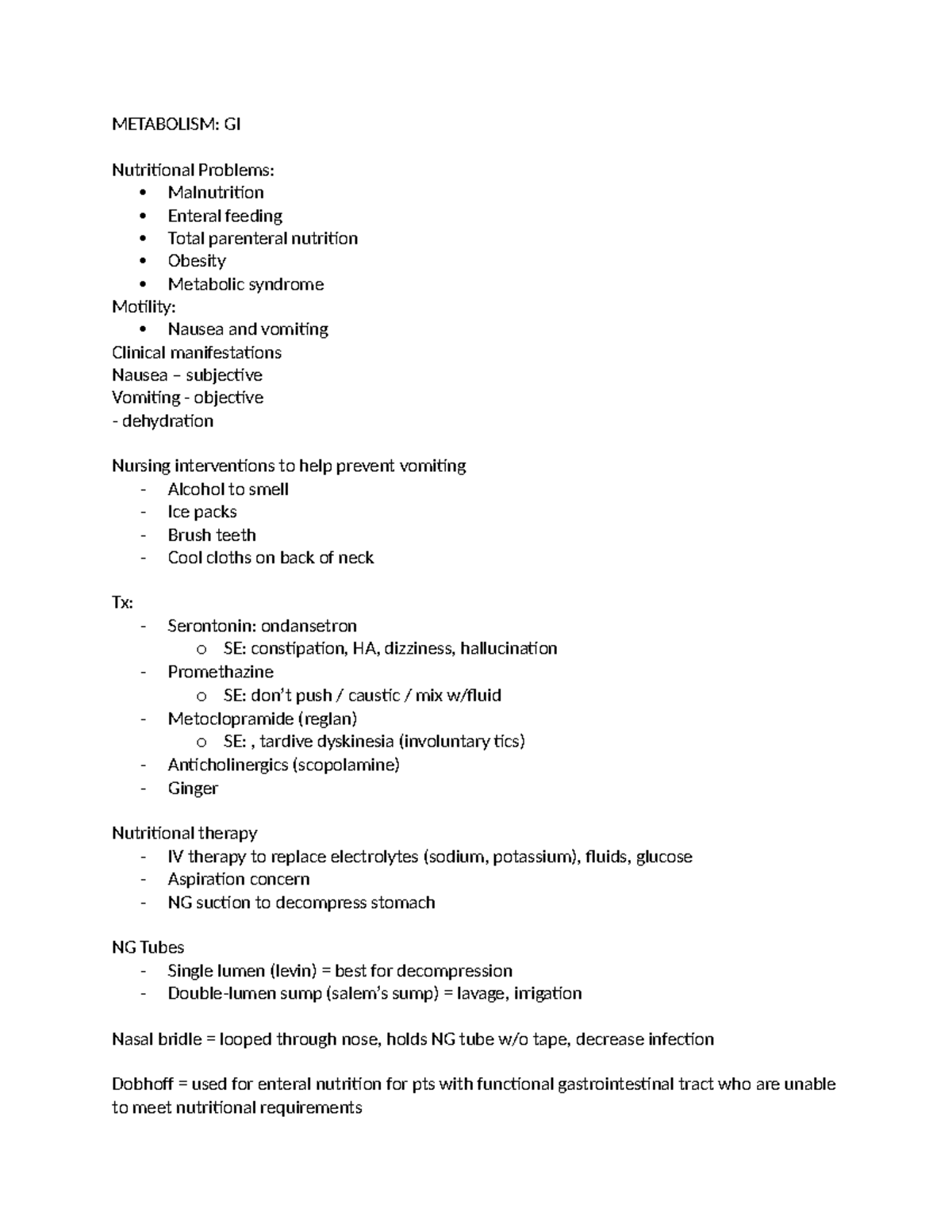 Metabolism - METABOLISM: GI Nutritional Problems: Malnutrition Enteral ...