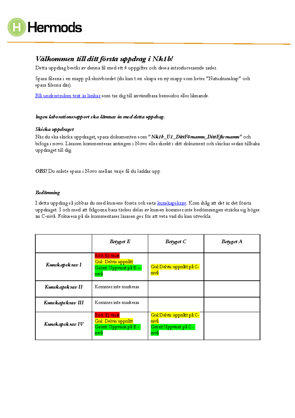 Nk1b U1 - Uppdrag 1 Naturkunskap 1b - Välkommen Till Ditt Första ...