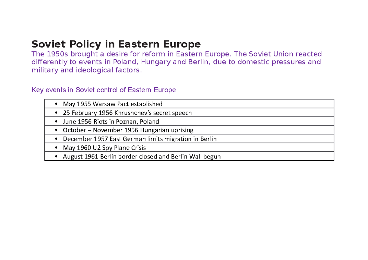 Soviet policy in eastern europe 1 - Soviet Policy in Eastern Europe The ...