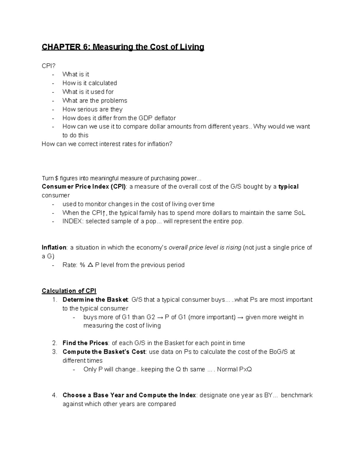 Macro Chapter 6 - CHAPTER 6: Measuring the Cost of Living CPI? What is ...