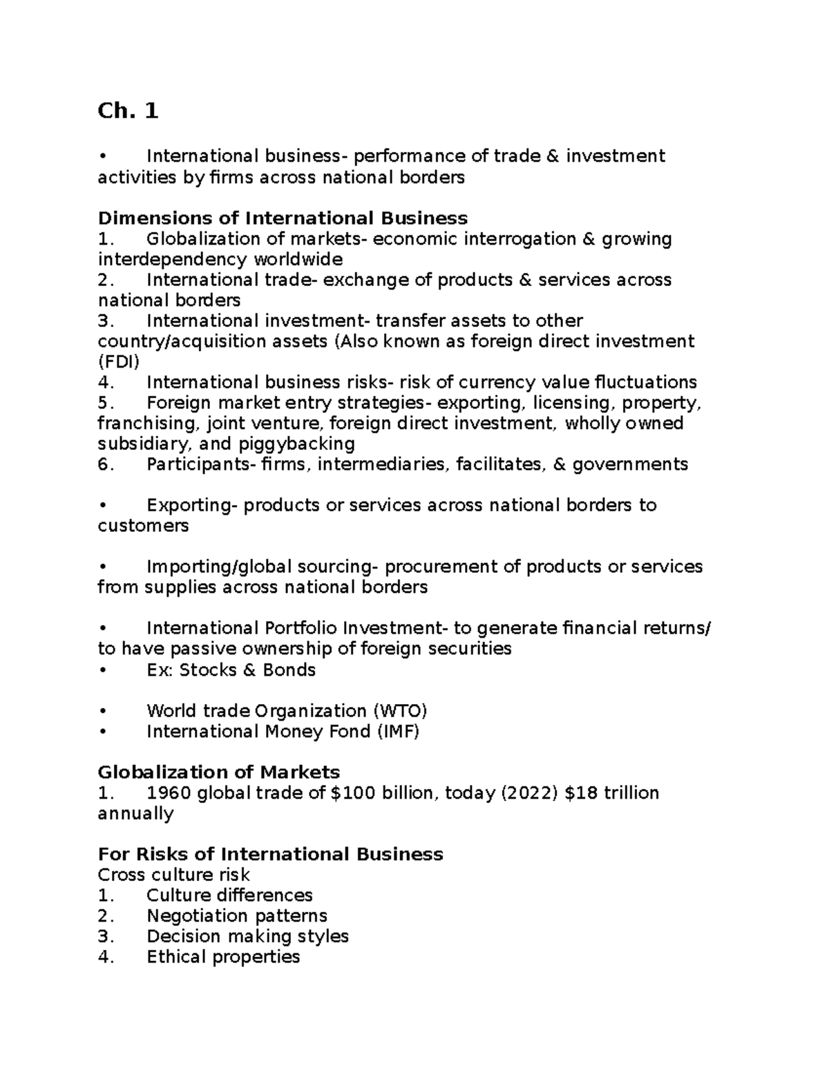 International Bus. ch.1 Ch. 1 International business performance of