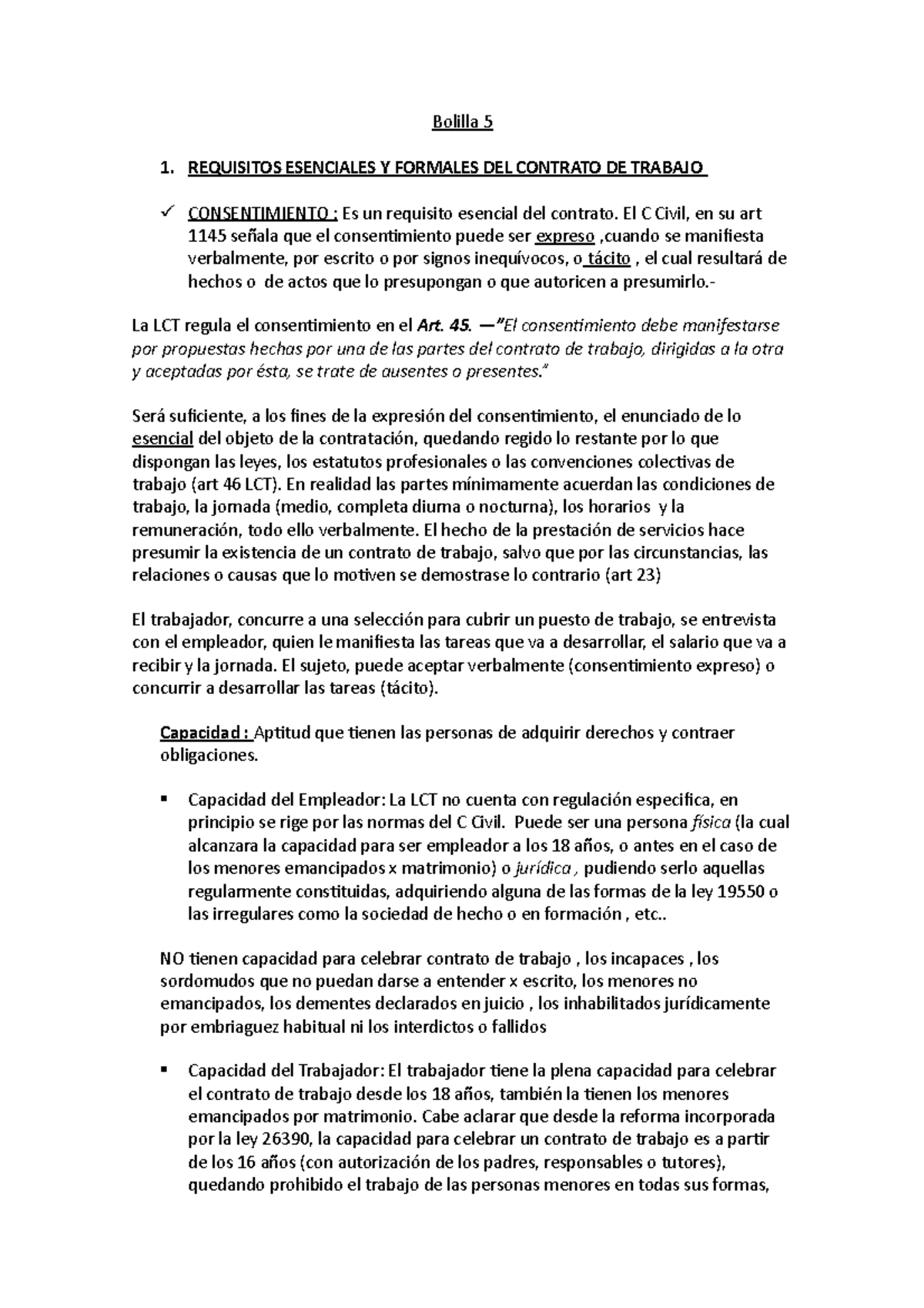 Bolilla-5 - Resumen Derecho Laboral - Bolilla 5 1. REQUISITOS ...