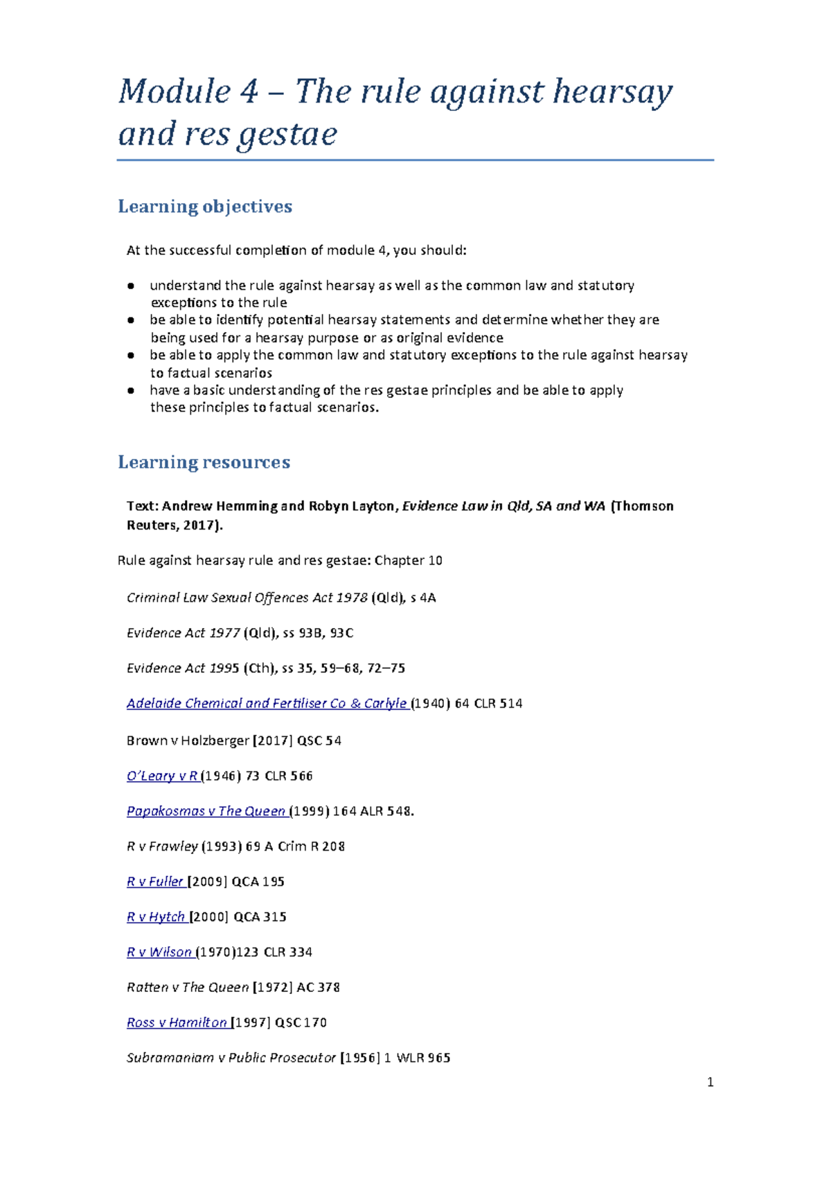 Module 4. Rule Against Hearsay And Res Gestae - Module 4 – The Rule ...