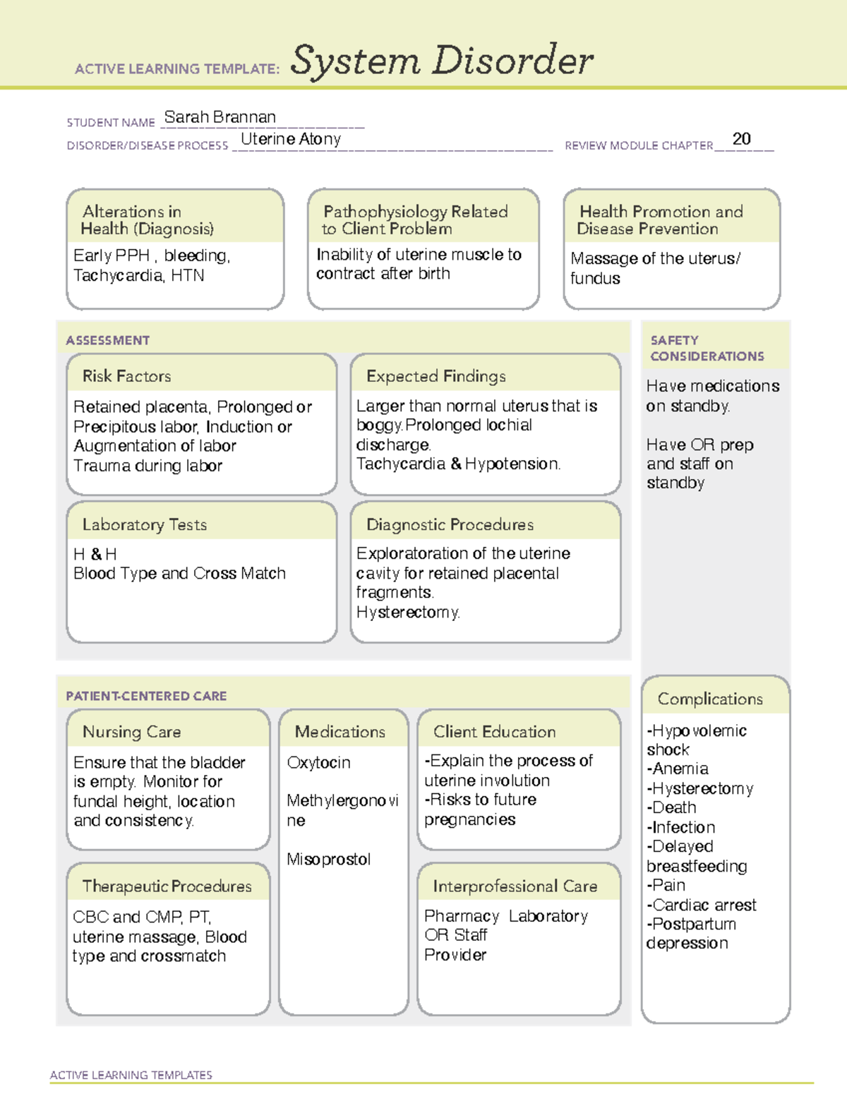 #9 - Uterine Atony - ACTIVE LEARNING TEMPLATES System Disorder STUDENT ...