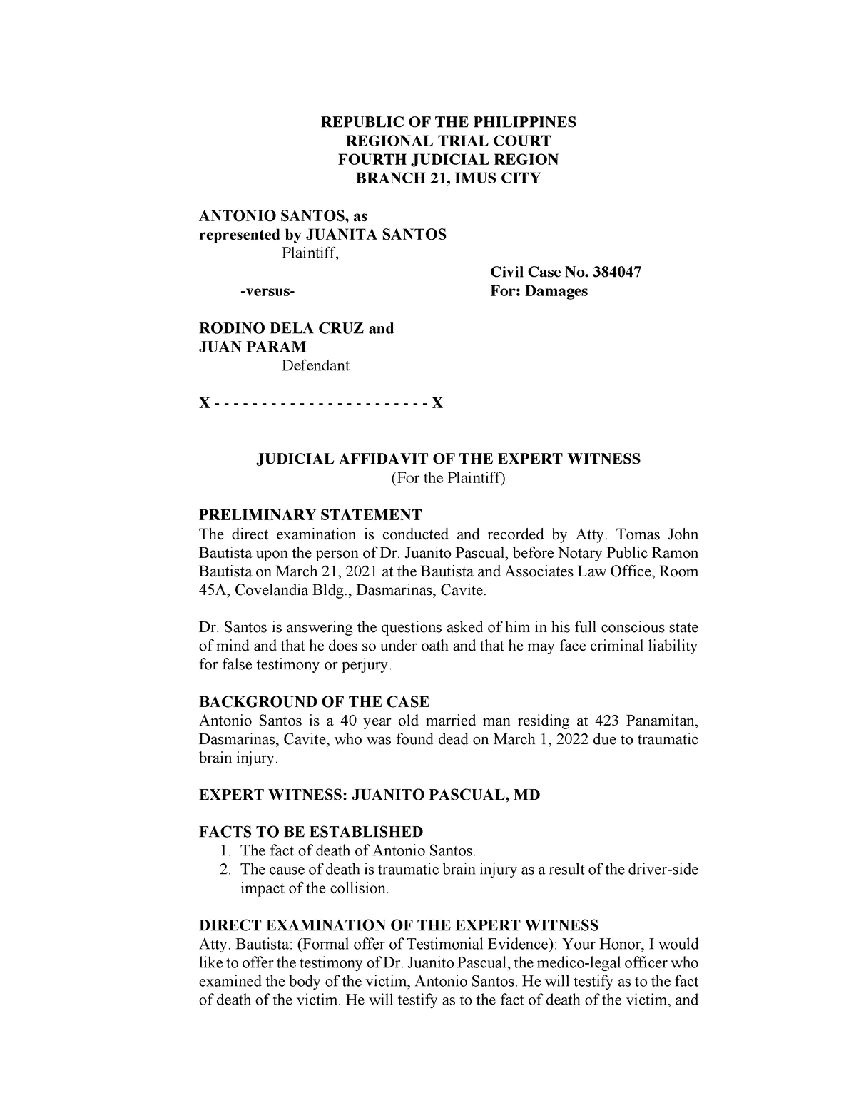 Judicial Affidavit Of Juanito Pascual - Republic Of The Philippines 