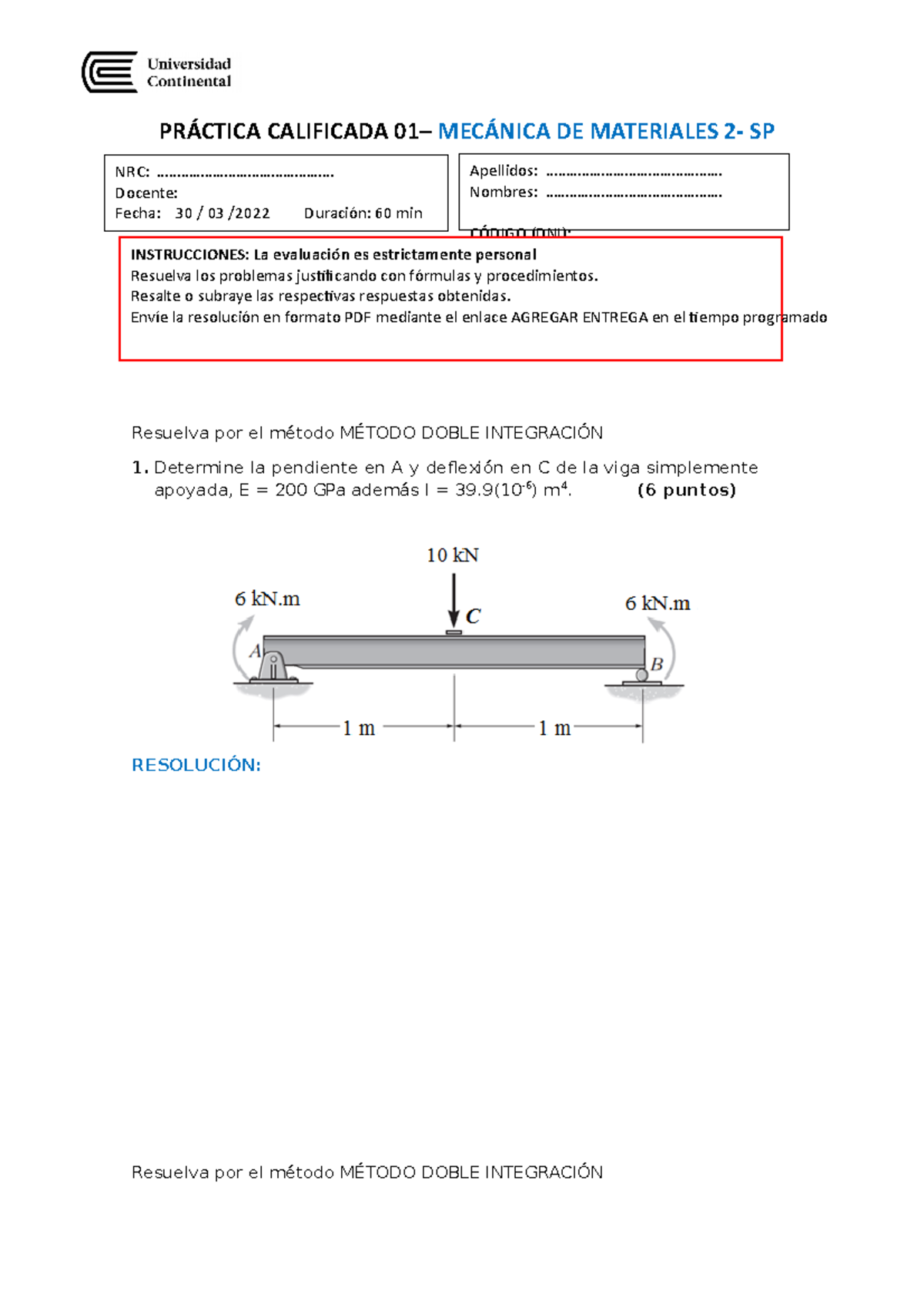 Práctica Calificada 1 - Practica 1 - PRÁCTICA CALIFICADA 01– MECÁNICA ...