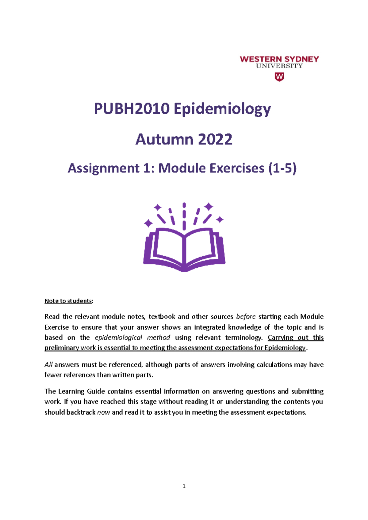 Assessment 1 Epi Module Exercises 2022 Autumn PUBH2010 Epidemiology