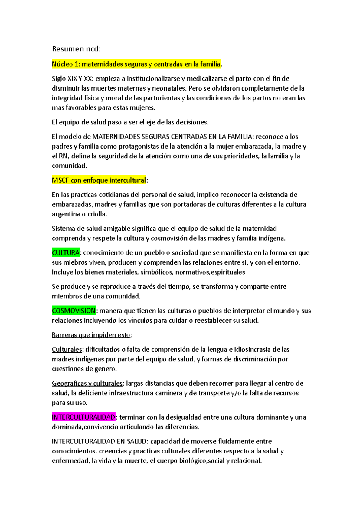 Resumen Ncd Resumen Ncd N cleo 1 Maternidades Seguras Y Centradas 