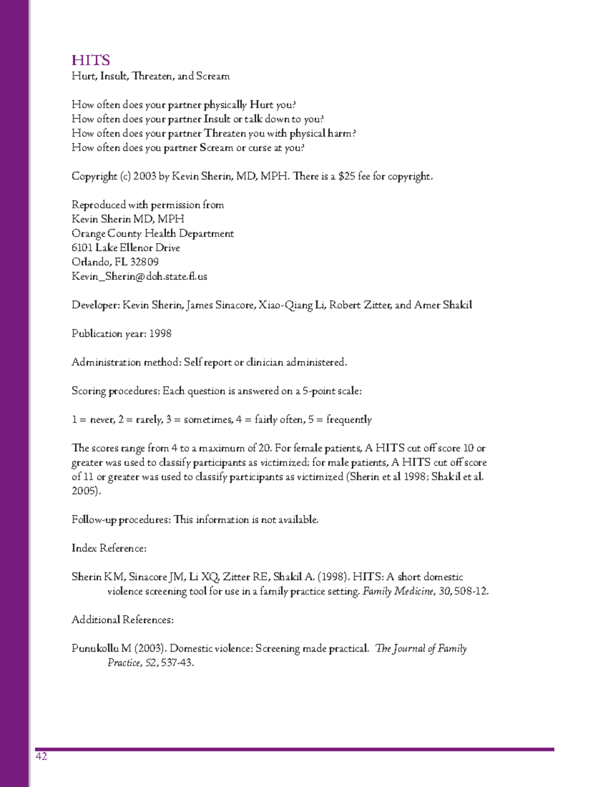 HITS screening tool 42 HITS Hurt, Insult, Threaten, and Scream How