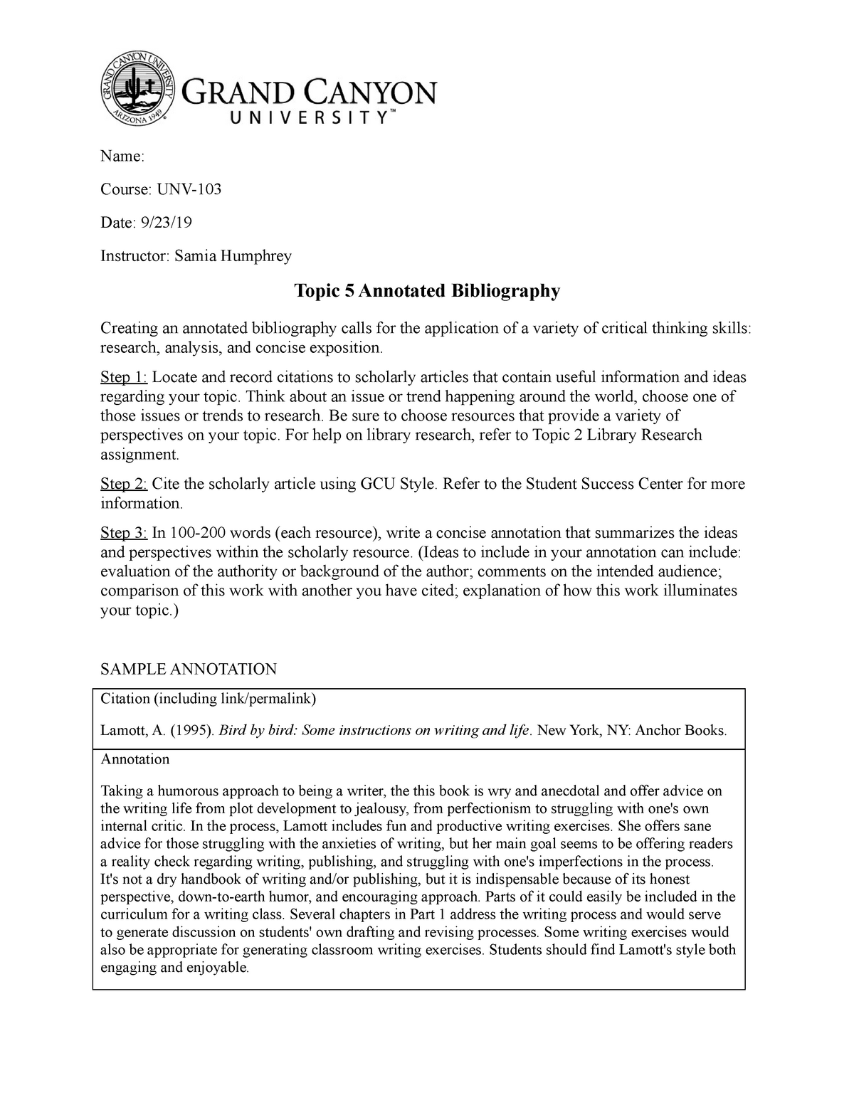 annotated bibliography university
