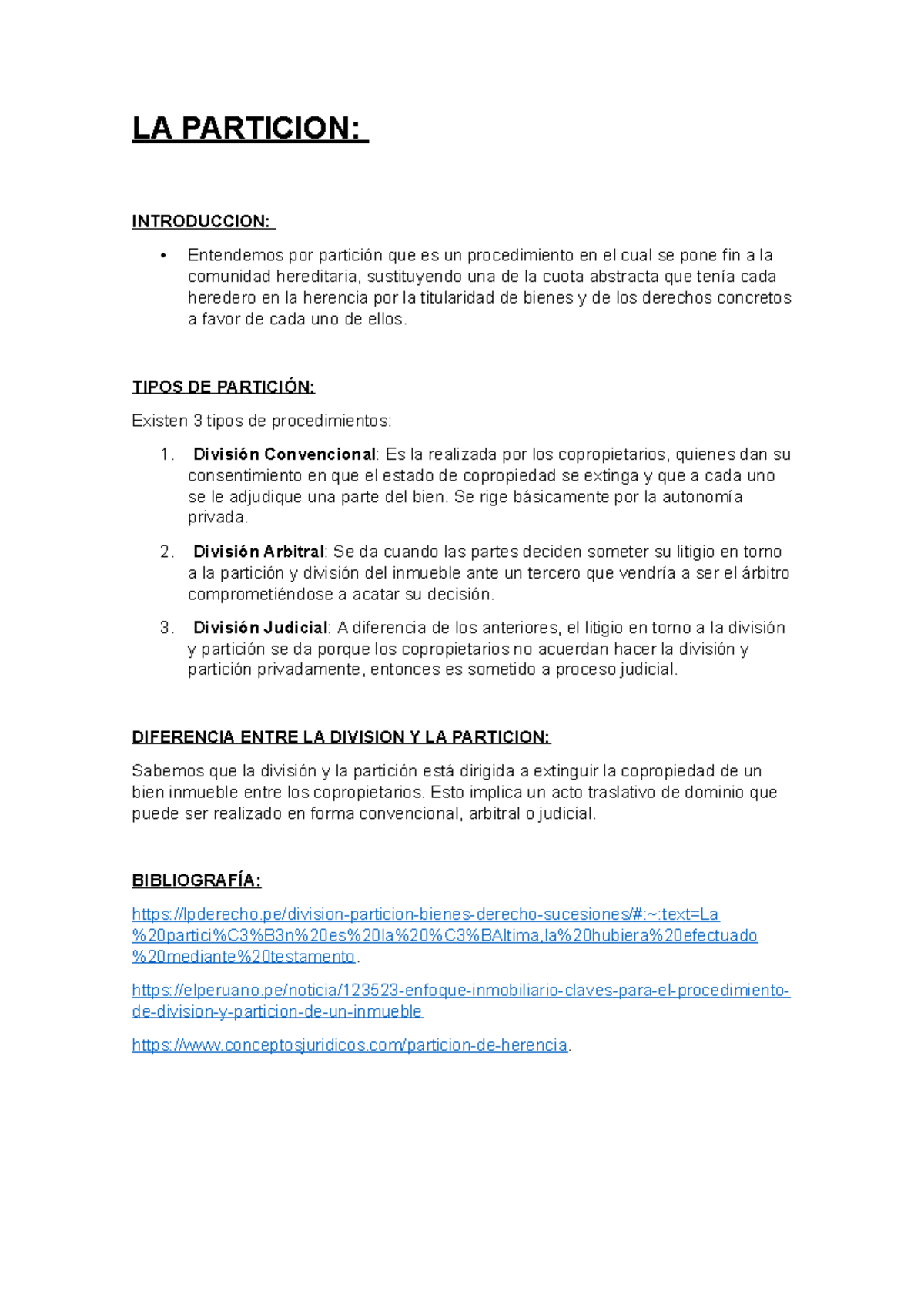 LA Particion 1 - Resumen sobre la partición hereditaria - LA PARTICION ...