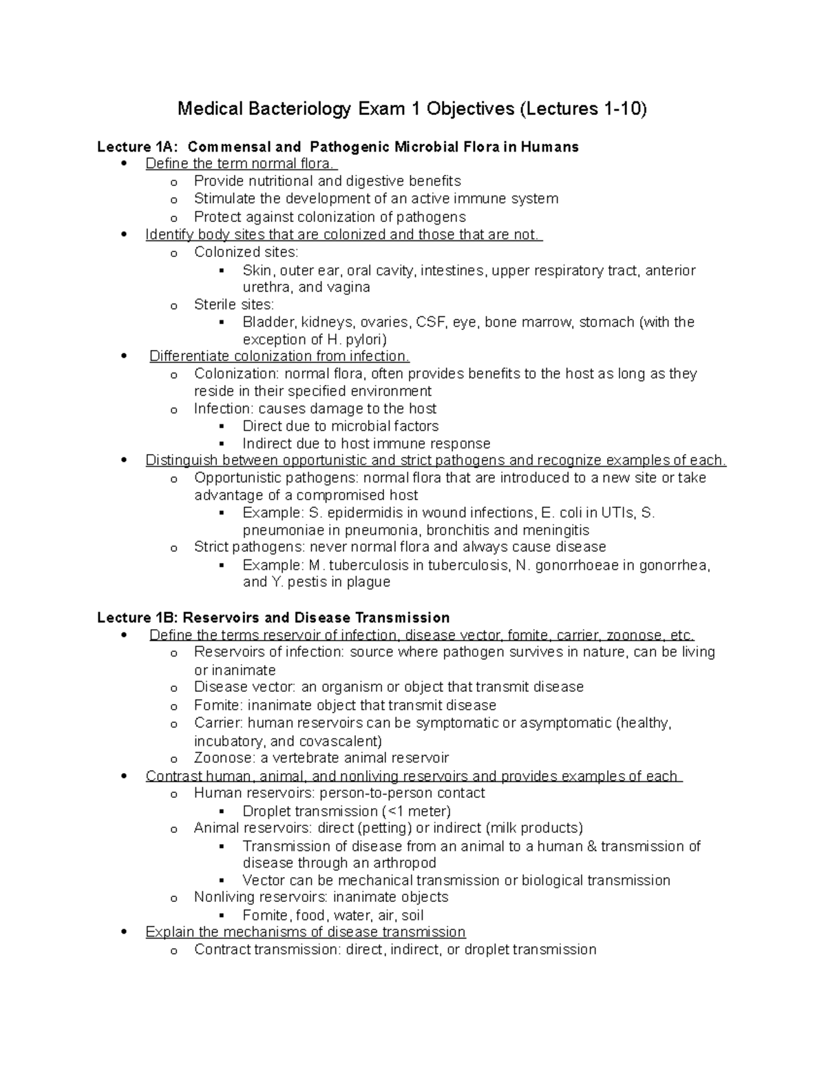 Medical Bacteriology Exam 1 Objectives - Medical Bacteriology Exam 1 ...