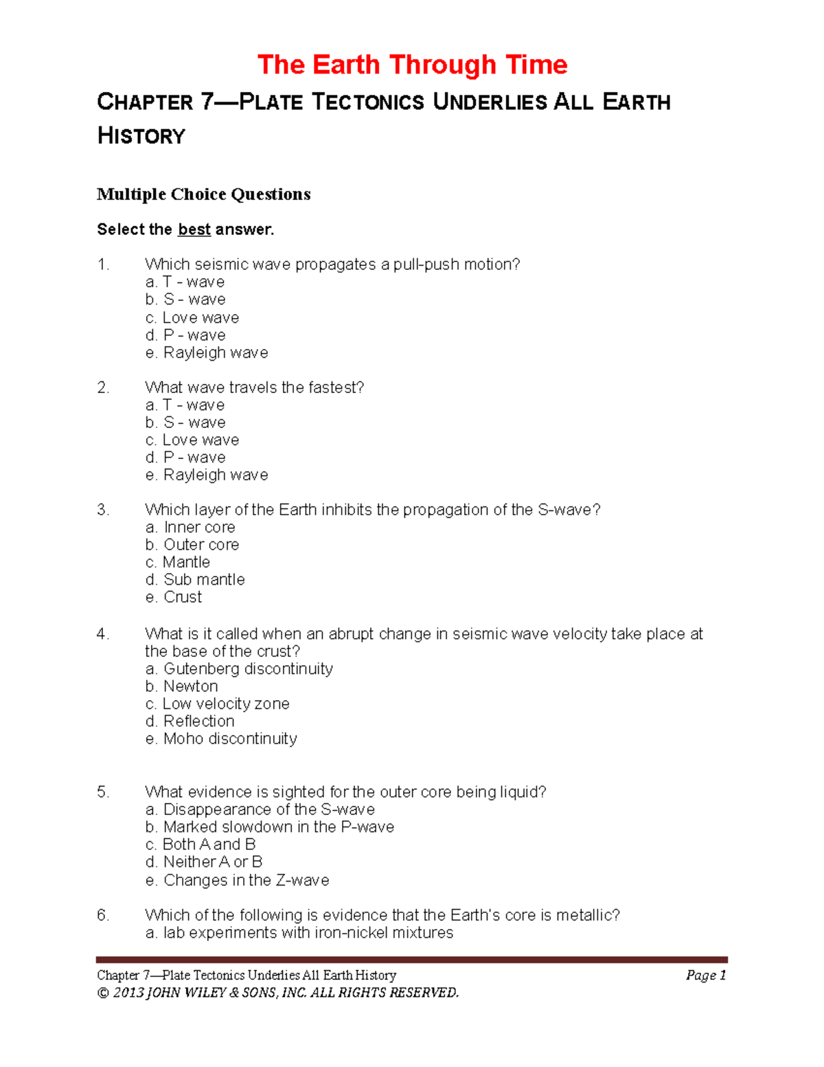 Ch07 Plate Tectonics Underlies All Earth History Test - The Earth ...