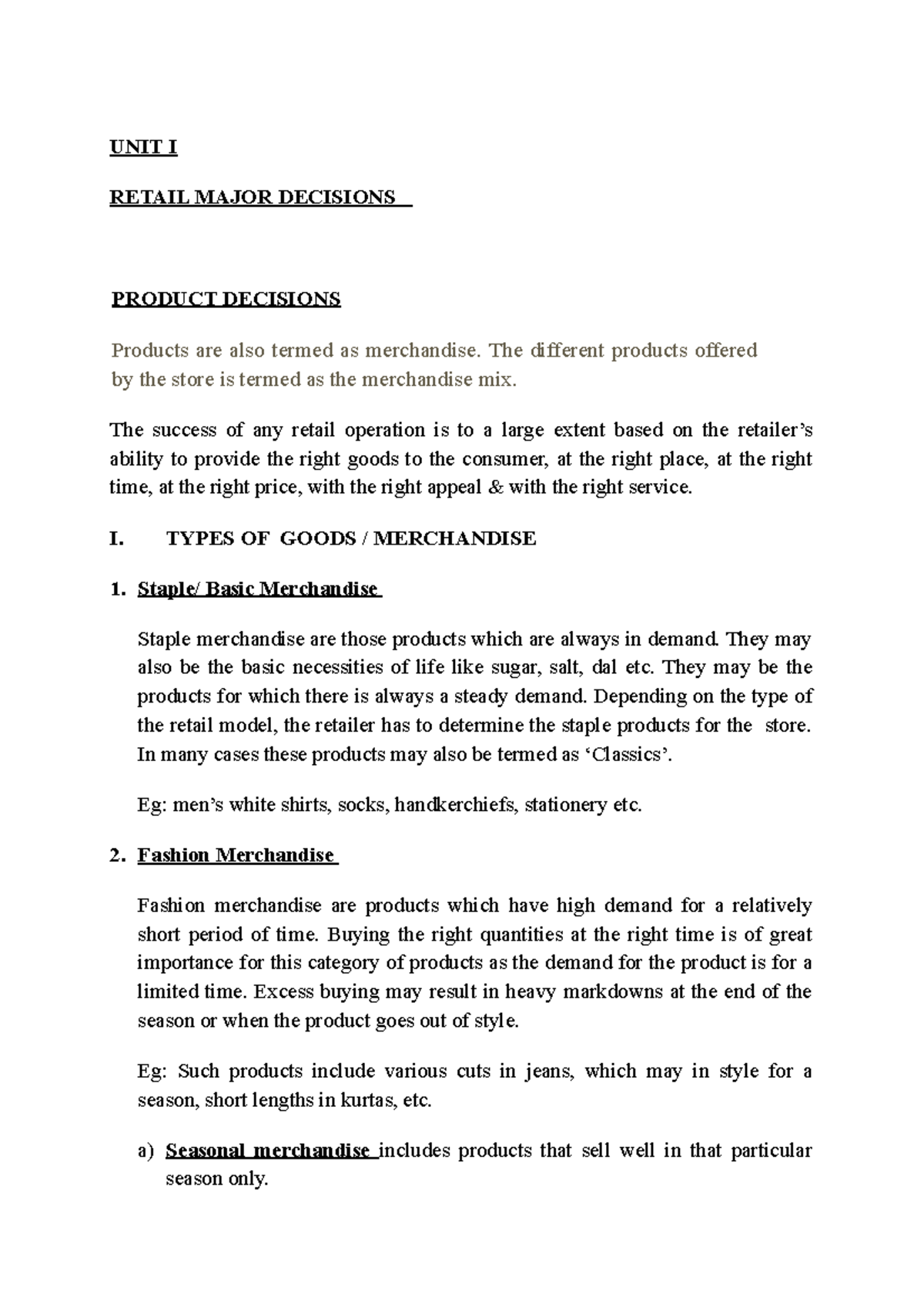 RMS Unit 1 - NOTES ON RETAIL MANAGEMENT STRATEGIES - UNIT I RETAIL ...