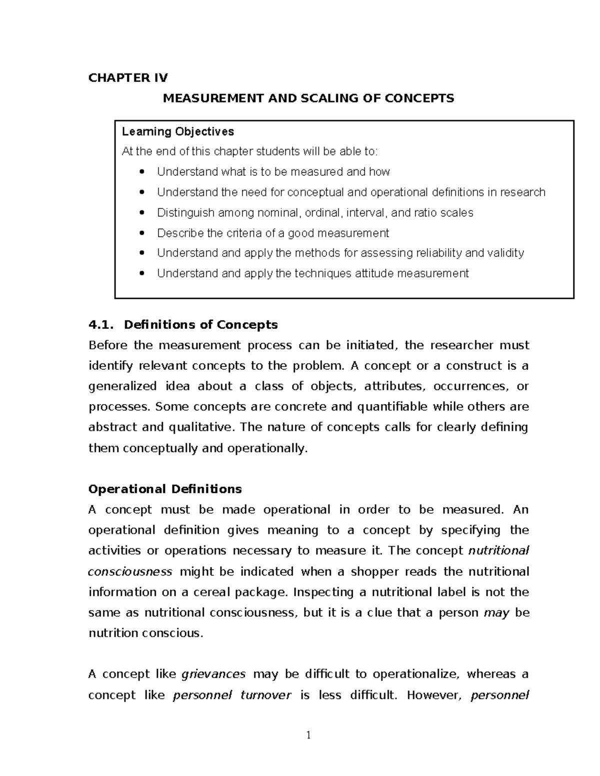 Research Module II - CHAPTER IV MEASUREMENT AND SCALING OF CONCEPTS ...