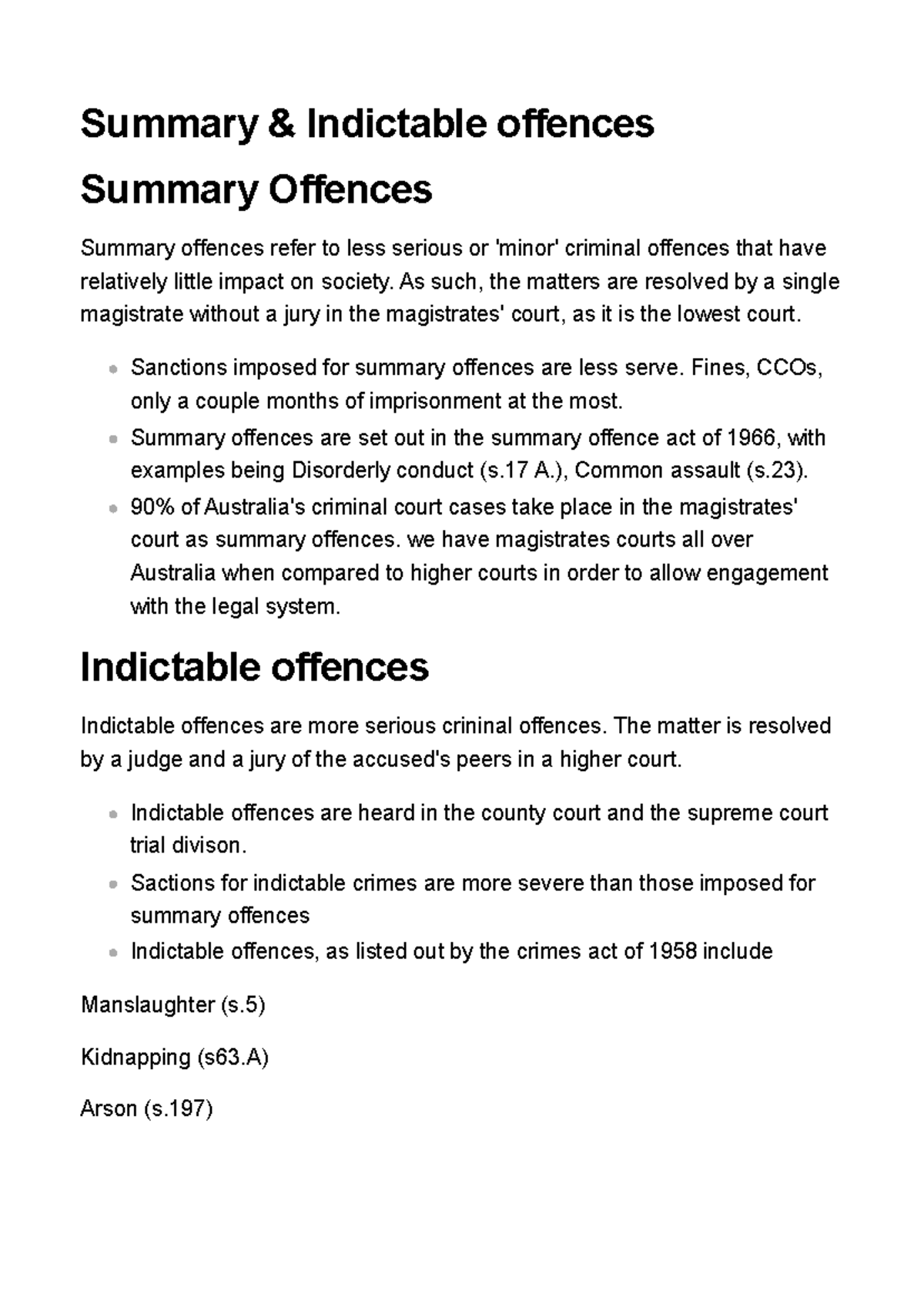 Summary & Indictable offences - Summary & Indictable offences Summary ...