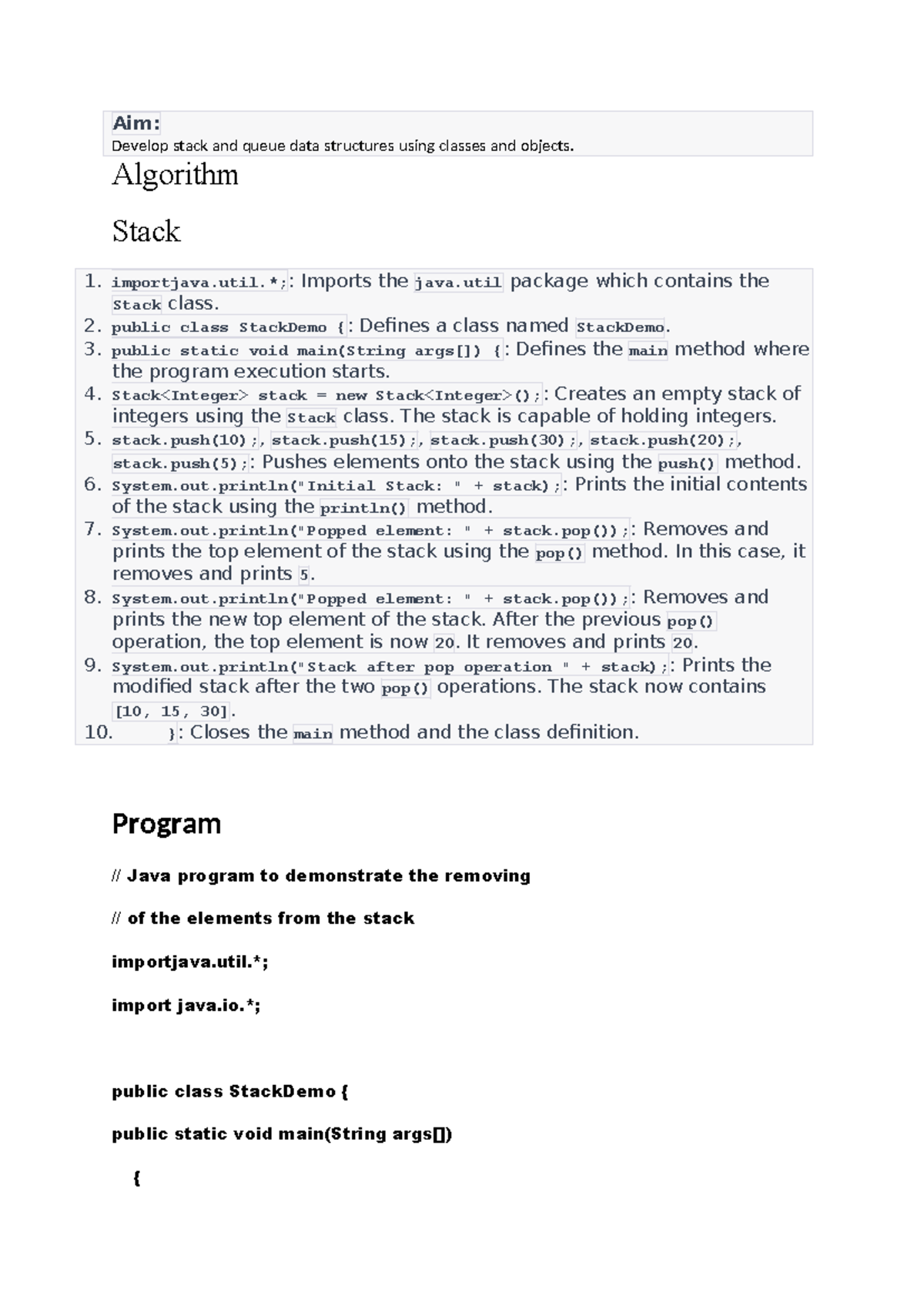 Stack Queue Exp2 - Aim: Develop stack and queue data structures using ...