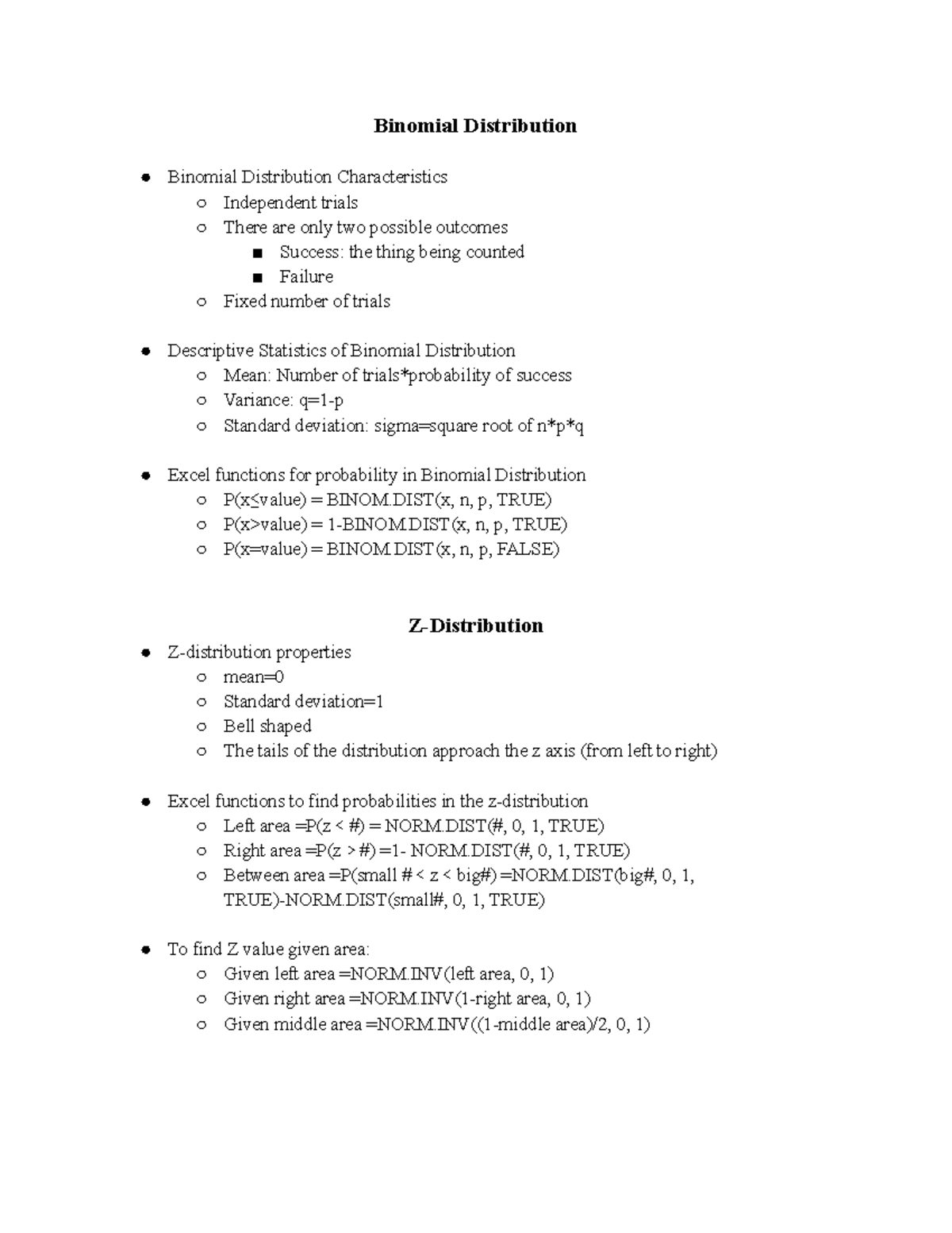 Stats 2 - Class notes about Binomial and Z-distribution - Binomial ...