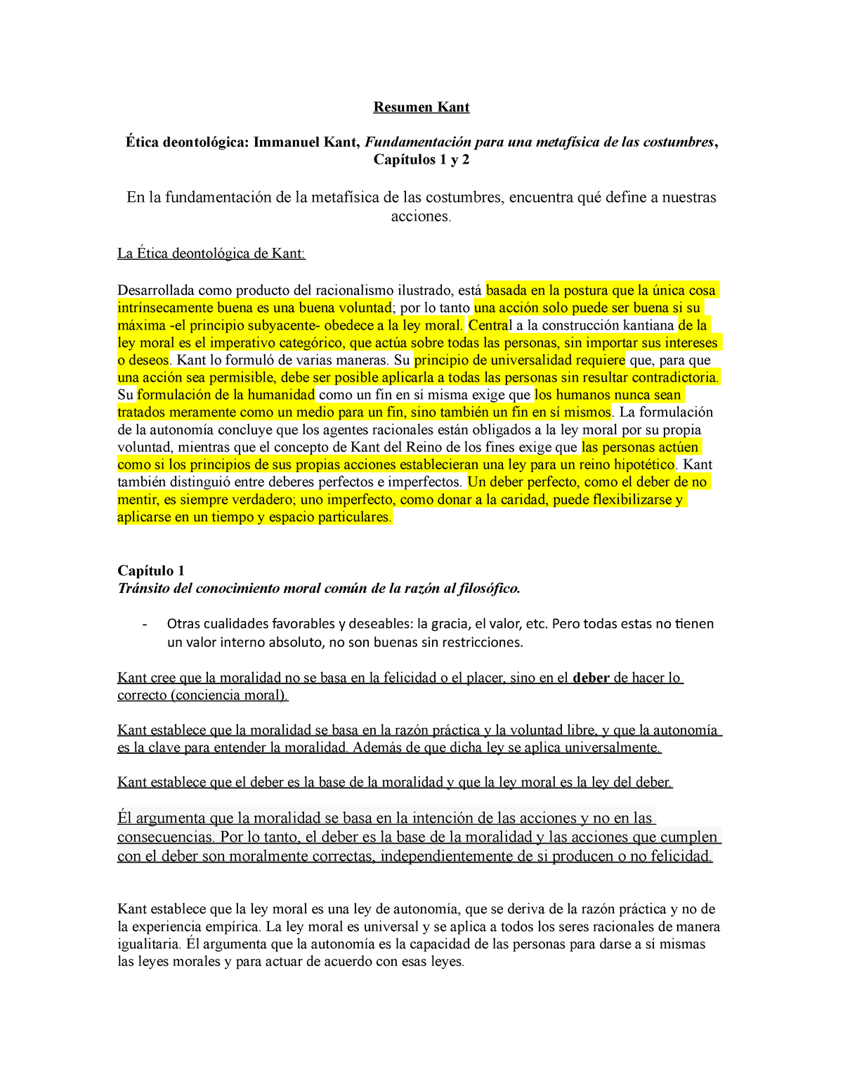 Resumen Kant - Immanuel Kant - Resumen Kant Ética Deontológica ...