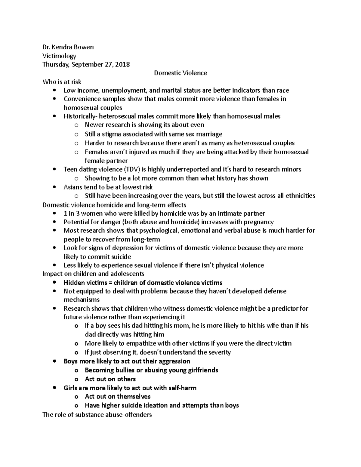 Domestic Violence Dr. Kendra Bowen Dr. Kendra Bowen Victimology