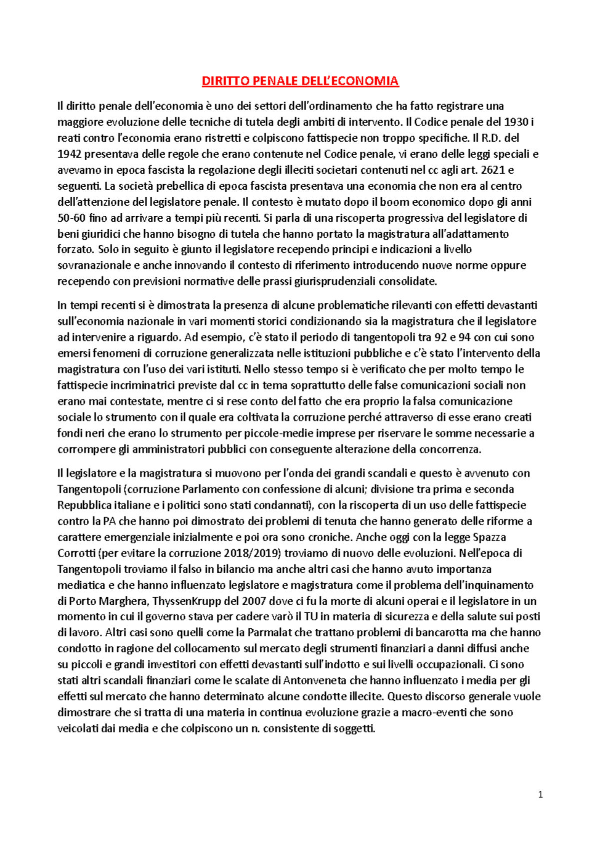 Diritto Penale DELL' Economia - DIRITTO PENALE DELL’ECONOMIA Il Diritto ...