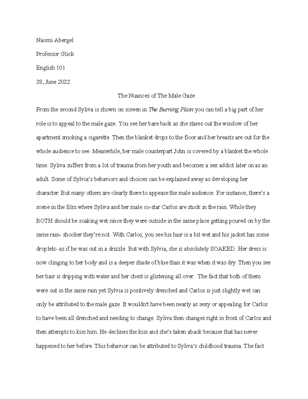 The Burning Plain Google Docs Naomi Abergel Professor Glick English