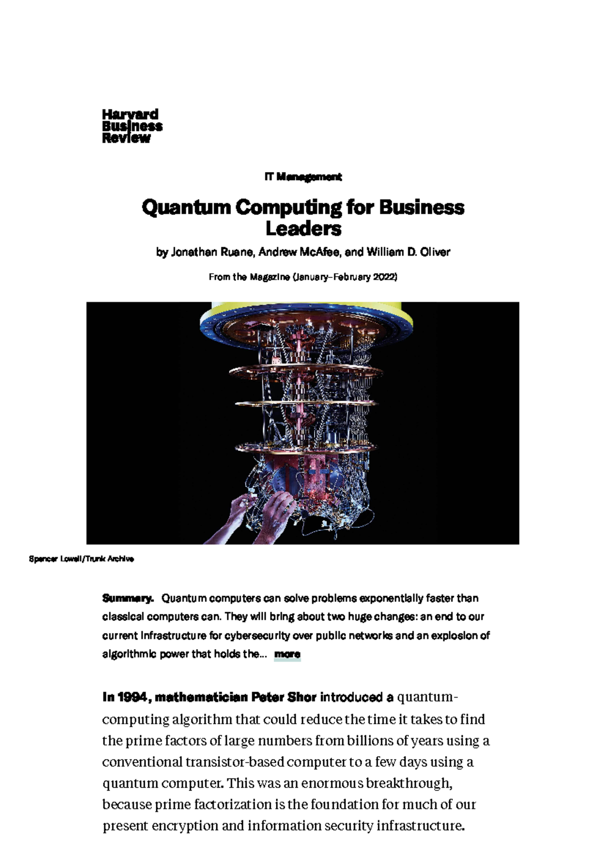 Quantum Computing For Business Leaders - Summary. IT Management Quantum ...