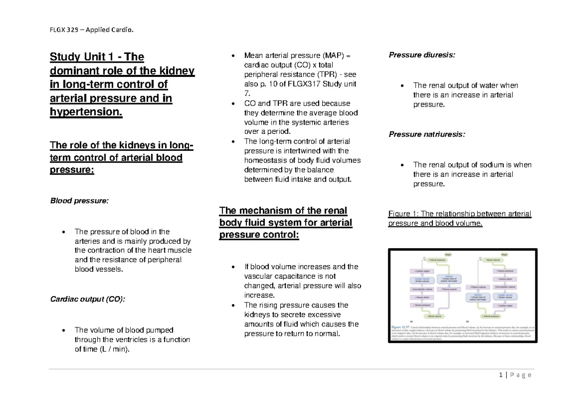 FLGX329 Study Unit 1 (The role of the kidney in long-term control of ...