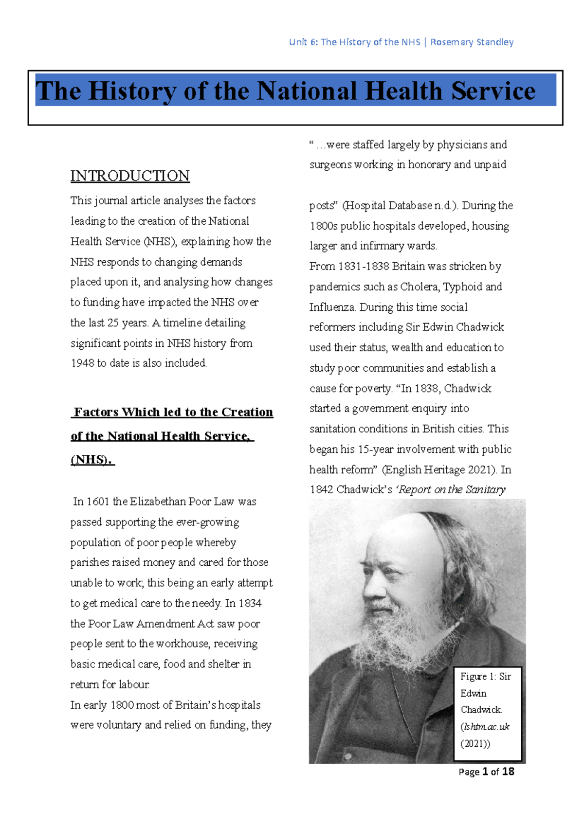 R.Standley The History of the NHS - INTRODUCTION This journal article ...