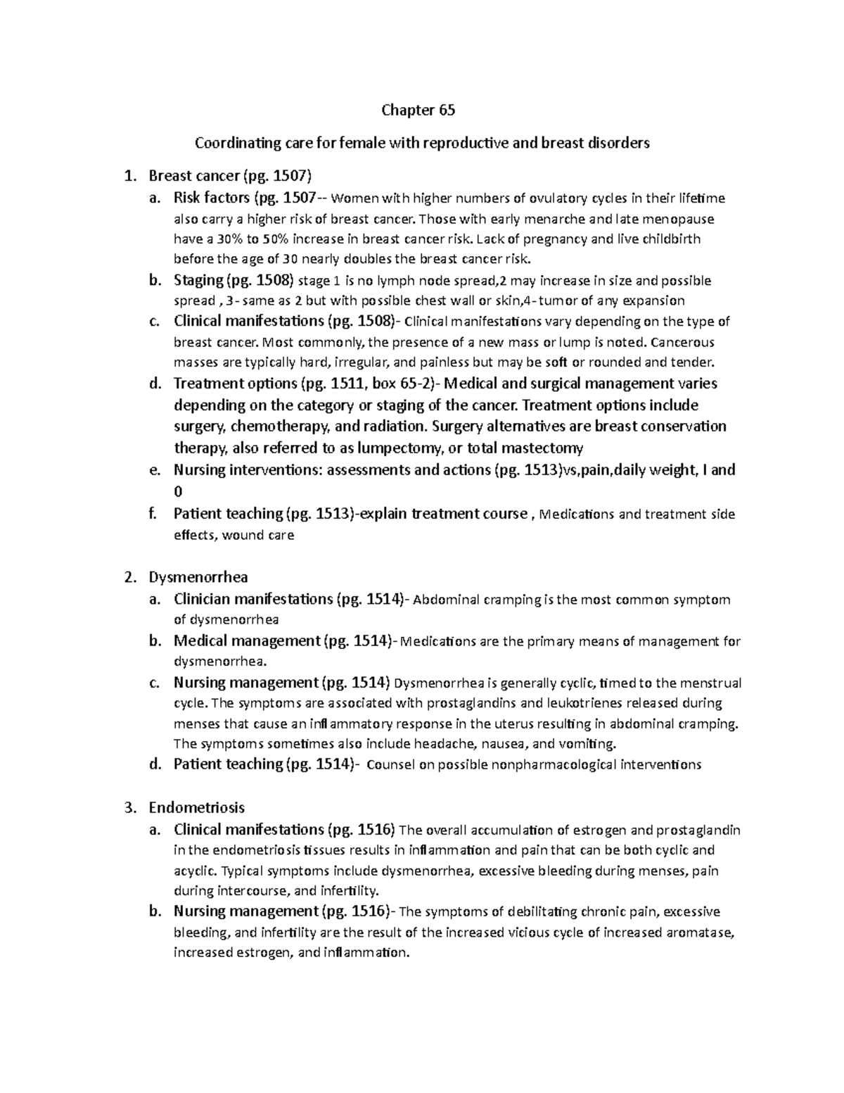 Coordinating care for female with reproductive and breast disorders ...