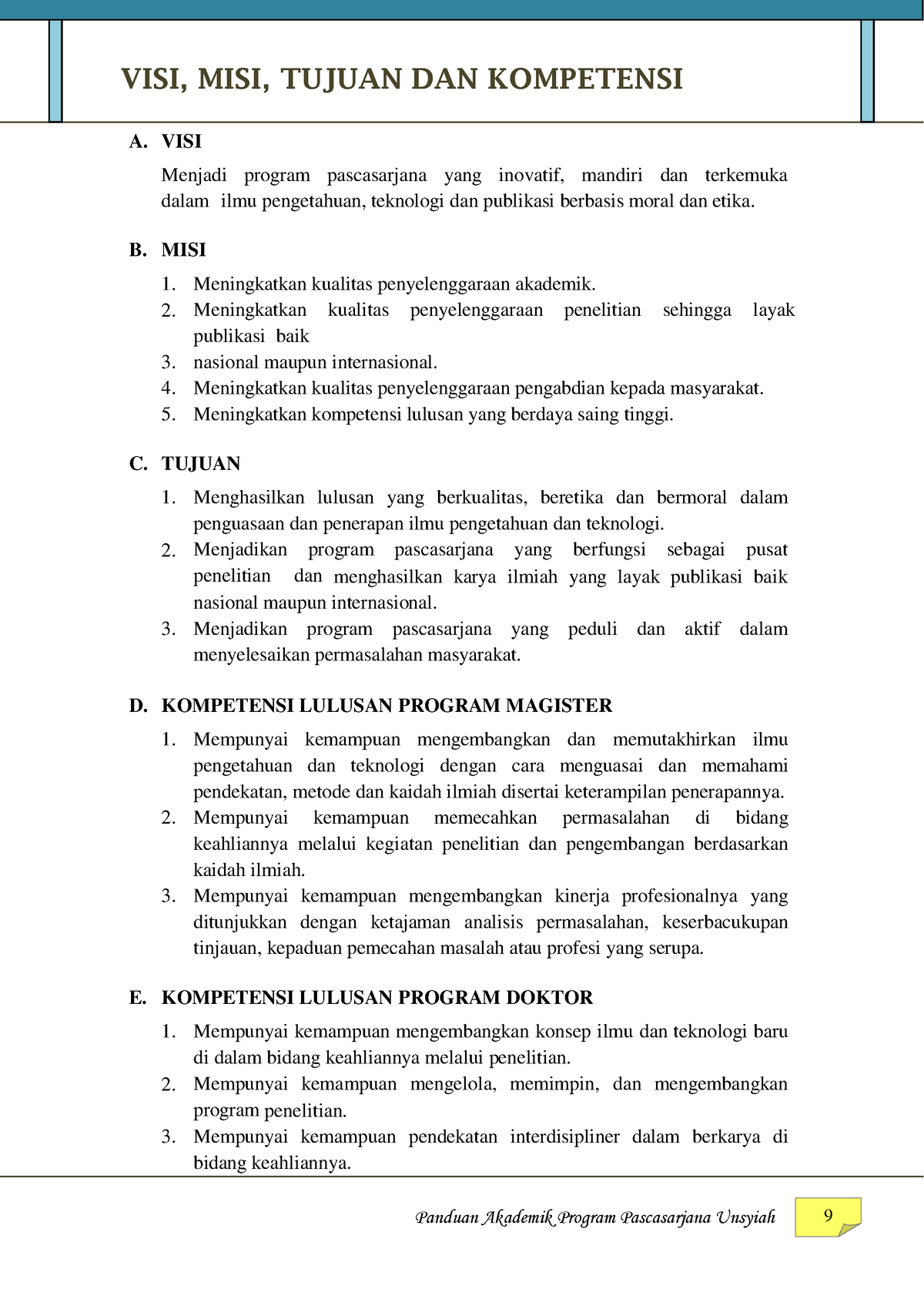 Panduak Akdemik 2013-4 - VISI, MISI, TUJUAN DAN KOMPETENSI A. VISI ...