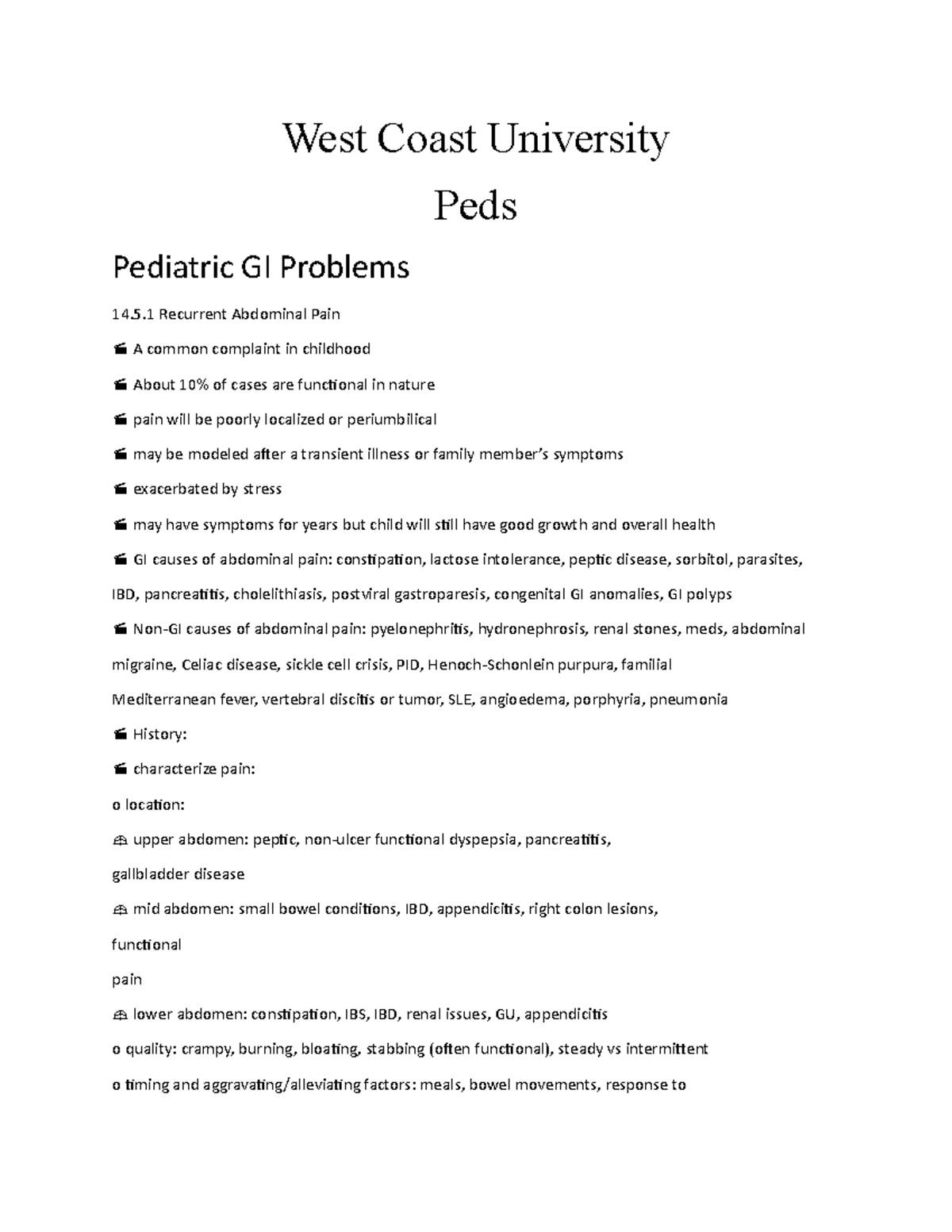 Pediatric GI Problems assessment, nursing