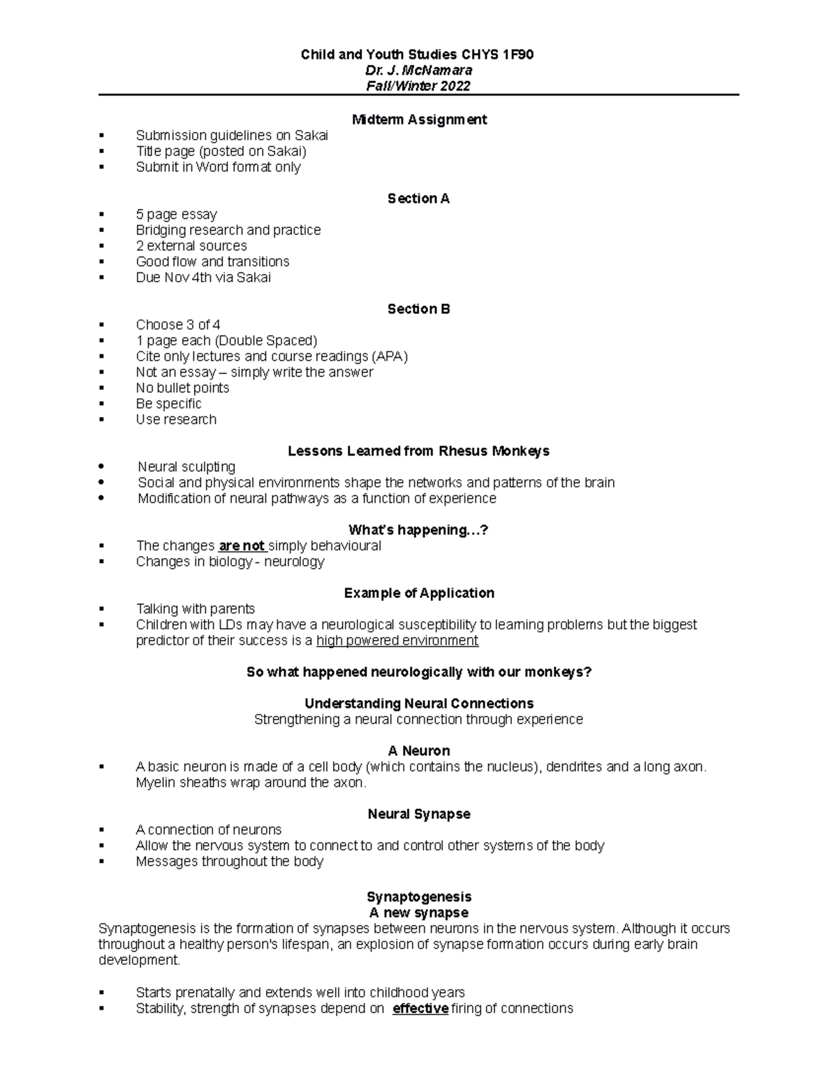 Lecture 6 Notes - Child and Youth Studies CHYS 1F9〠⠀ Dr. J. McNamara ...