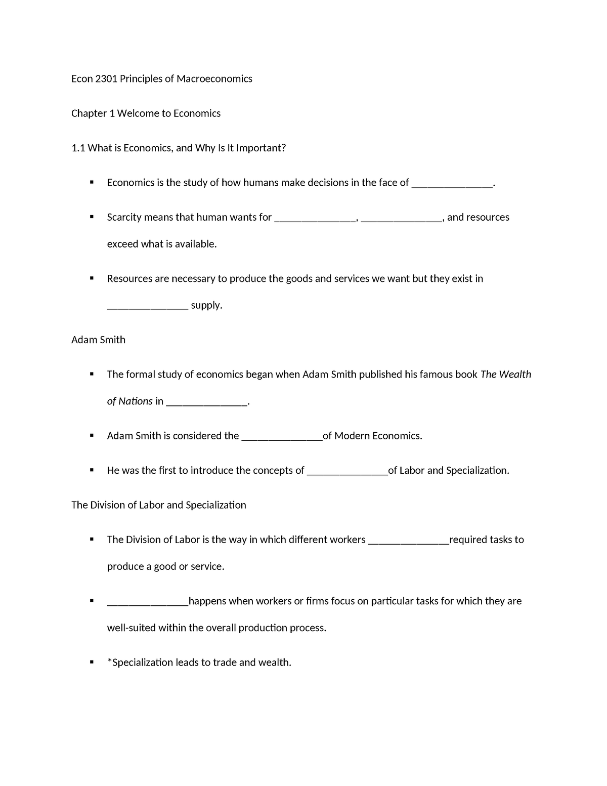 Macro Study Guide Chapter 1 - Econ 2301 Principles Of Macroeconomics ...