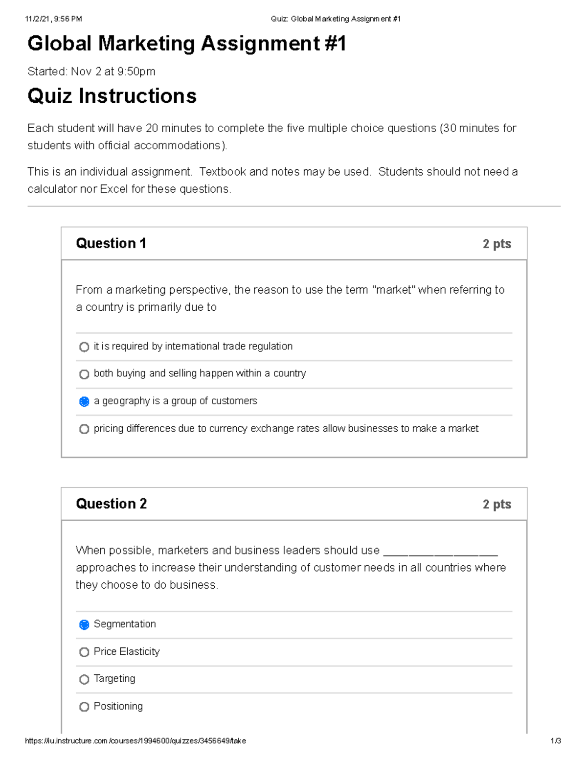 Quiz Global Marketing Assignment #1 - instructure/courses/1994600 ...