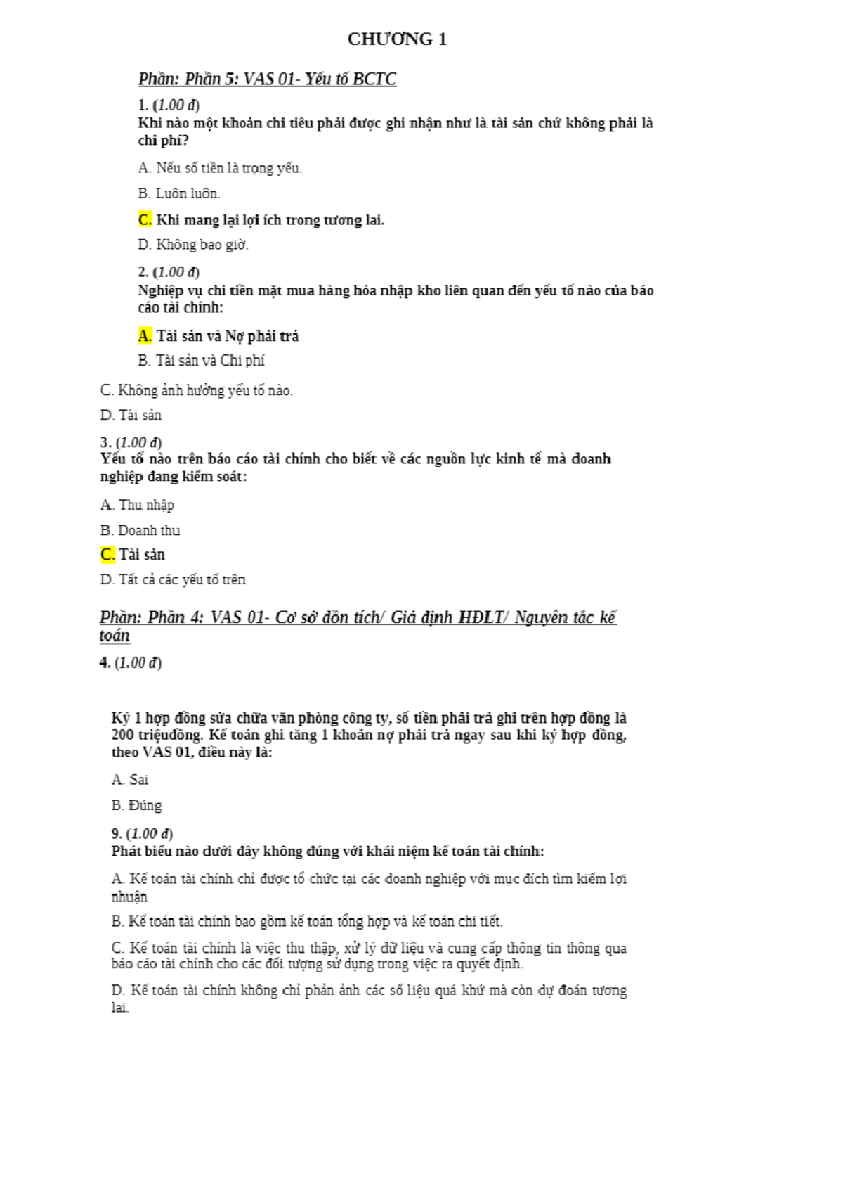 KTTC1 - kế toán tài chính 1 - B. Đúng - Studocu