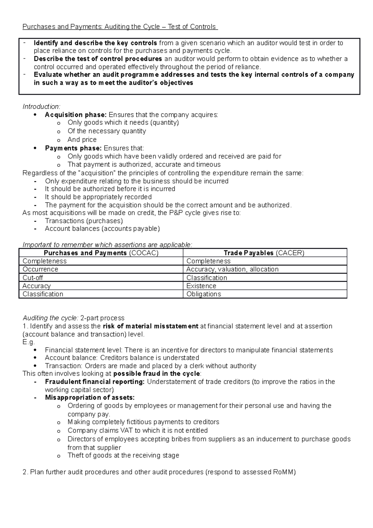 ROV301.14 P&P - Summary Auditing 3 - Purchases and Payments: Auditing ...