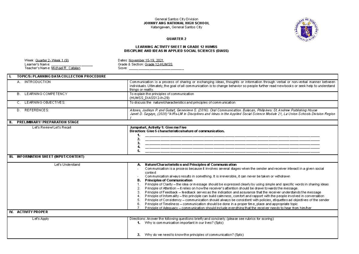 LAS- Diass-Q2 Week-9 - This learning materials are about the Philippine ...