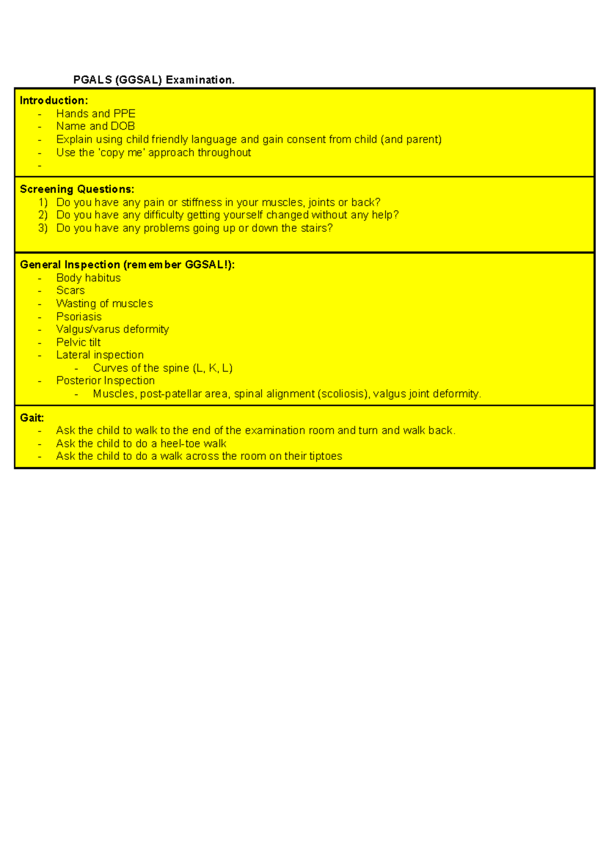 Paediatric GALS Examination - PGALS (GGSAL) Examination. Introduction ...