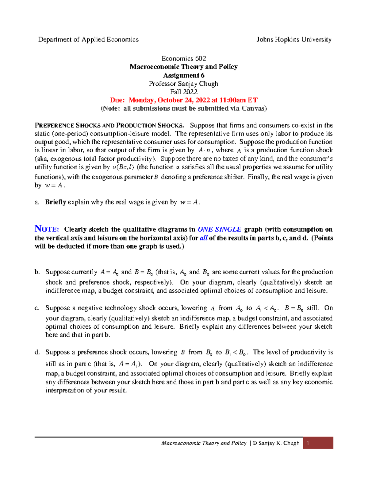 Assignment 6 - Due October 24 - Macroeconomic Theory and Policy ...