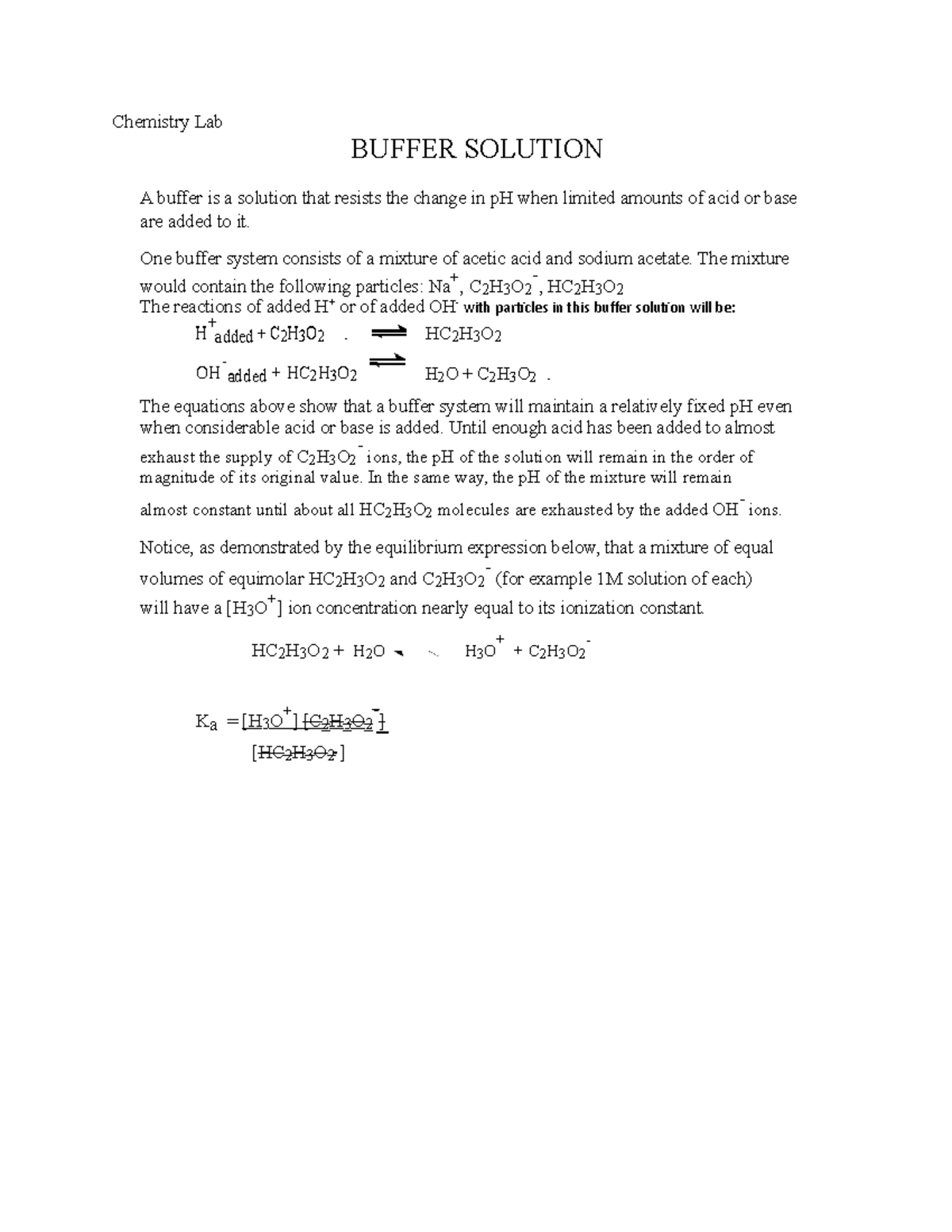 BUF This is coursework for General Chemistry Lab. Chemistry Lab