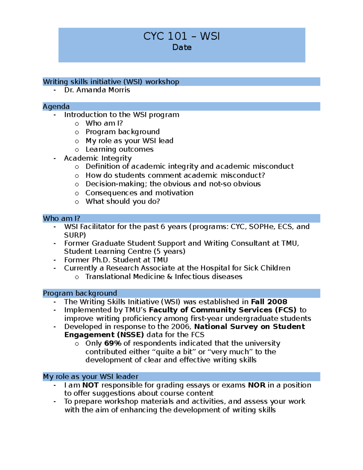 CYC 101 - WSI - Writing Skills Initiative - Writing skills initiative ...
